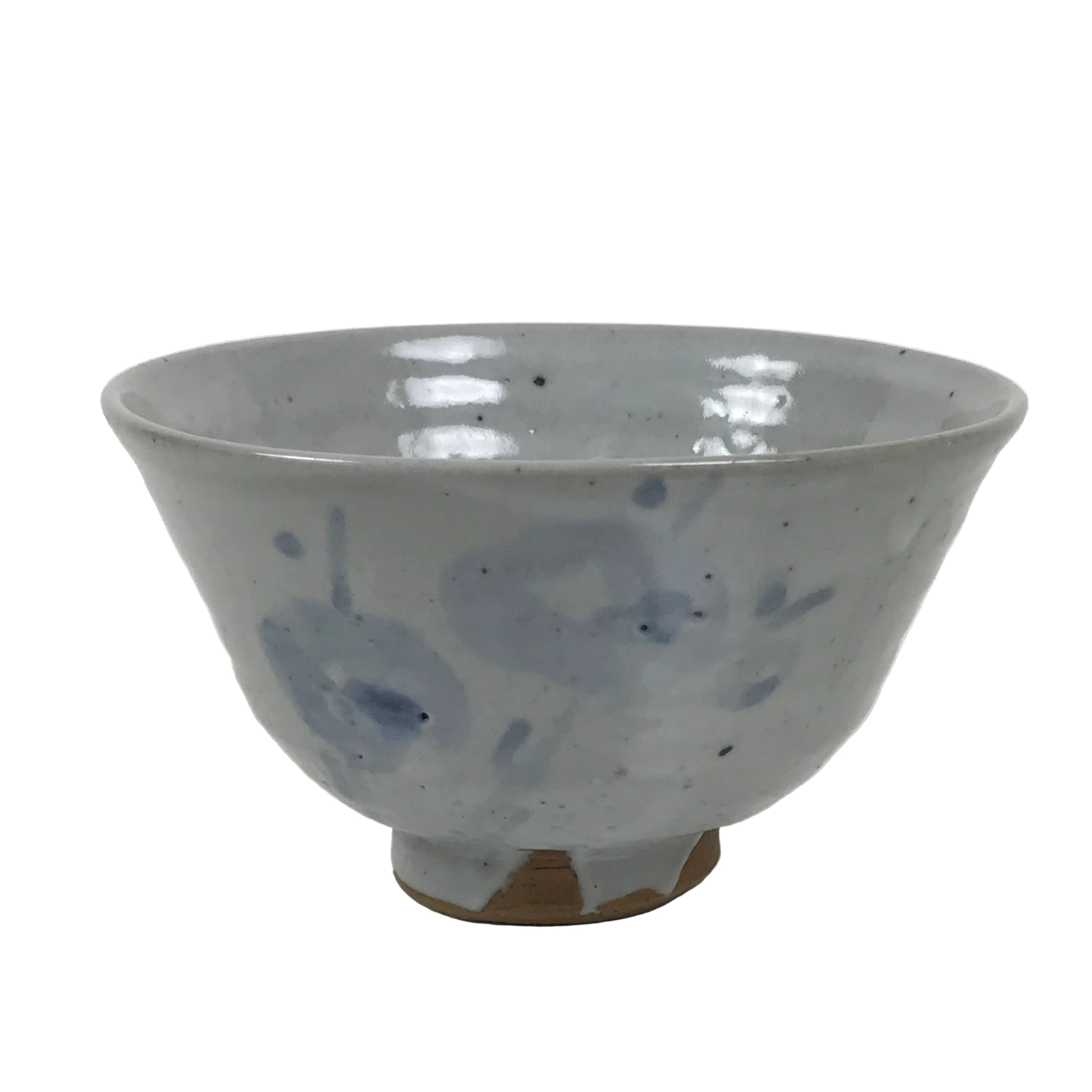 Japanese Ceramic Green Tea Bowl Matcha Chawan Vtg Pottery Gray Blue Plum CHB147