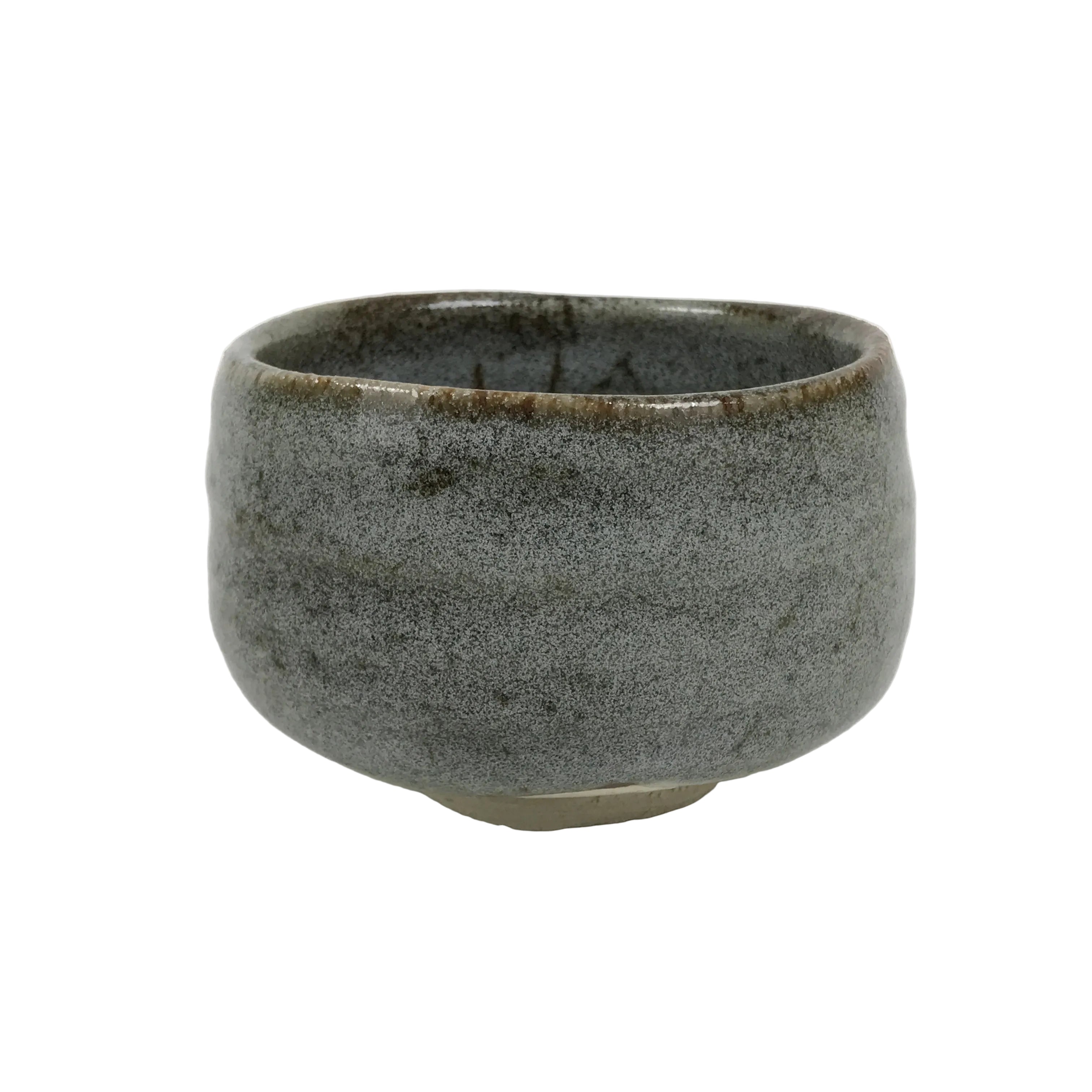 Japanese Ceramic Green Tea Bowl Matcha Chawan Vtg Pottery Gray Brown CHB146