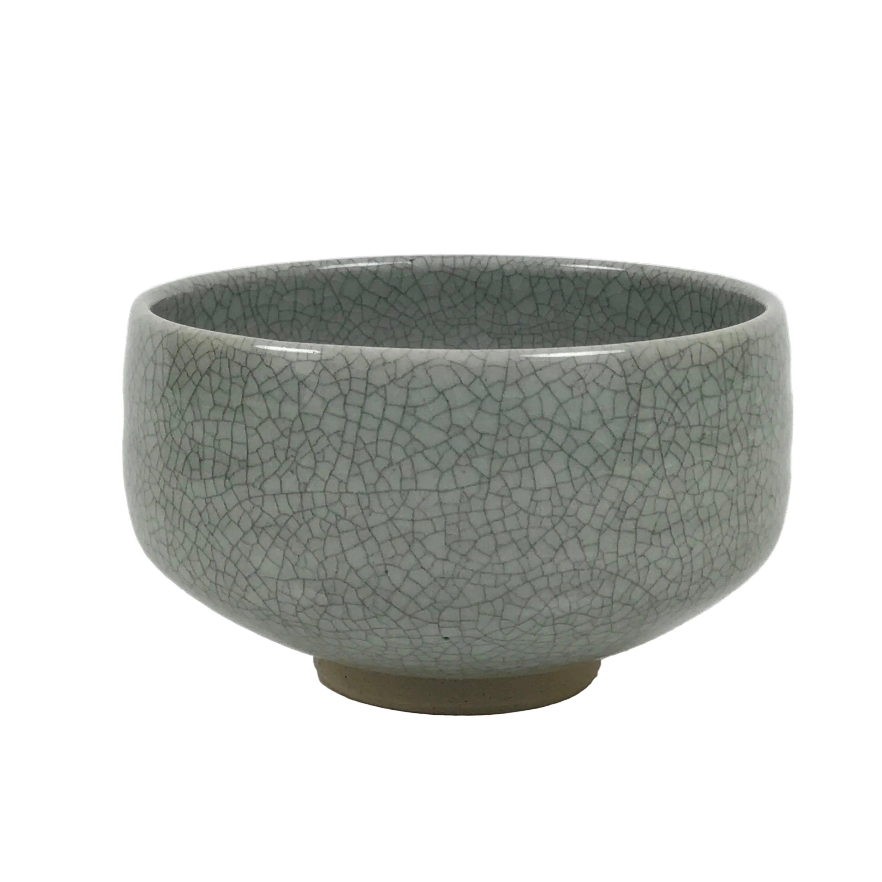 Japanese Ceramic Green Tea Bowl Matcha Chawan Vtg Pottery Gray Crackle CHB149