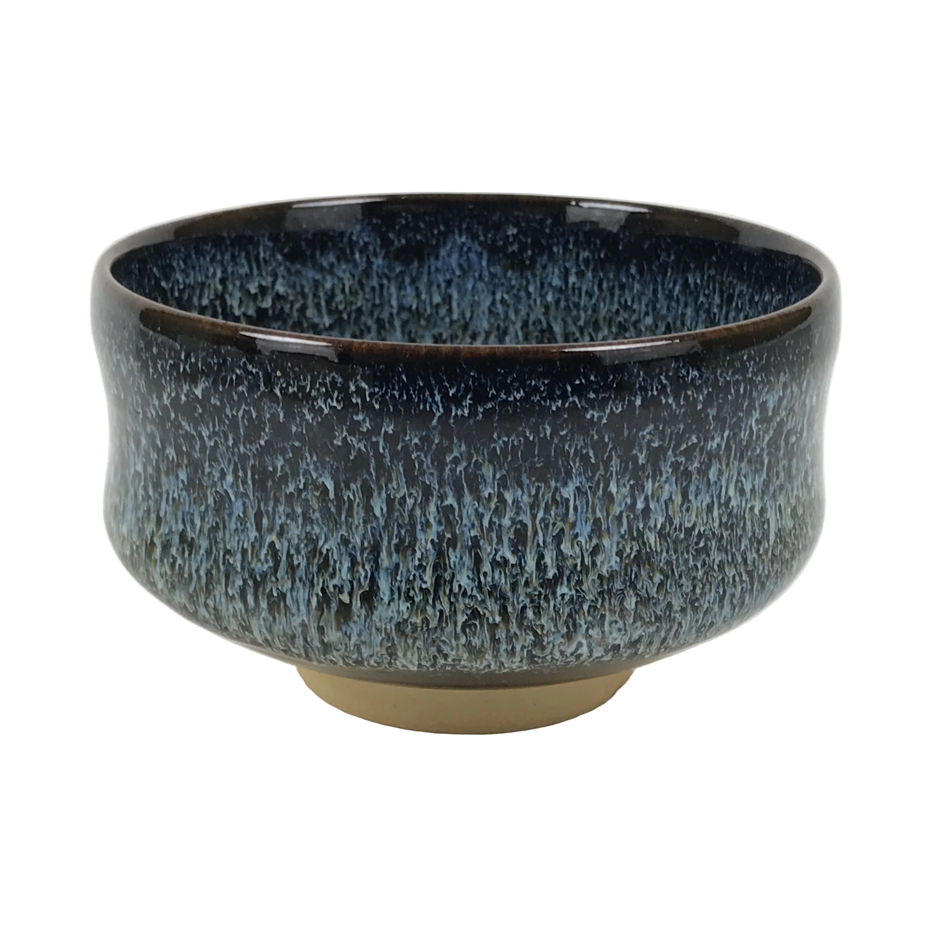 Japanese Ceramic Green Tea Bowl Matcha Chawan Vtg Pottery Tenmoku Black PX804