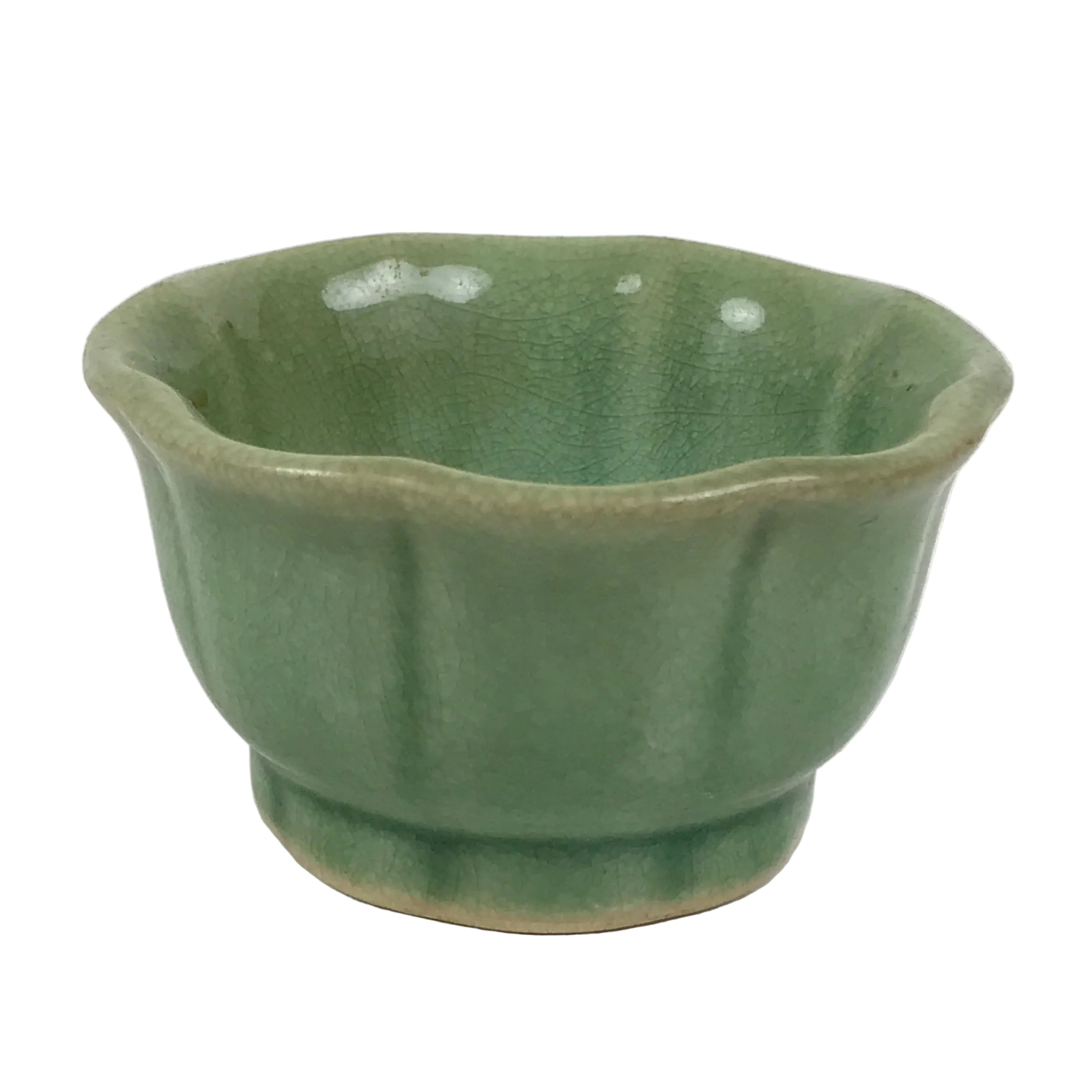 Japanese Ceramic Pottery Small Bowl Vtg Mamebachi Side Dish Green Glaze Y567