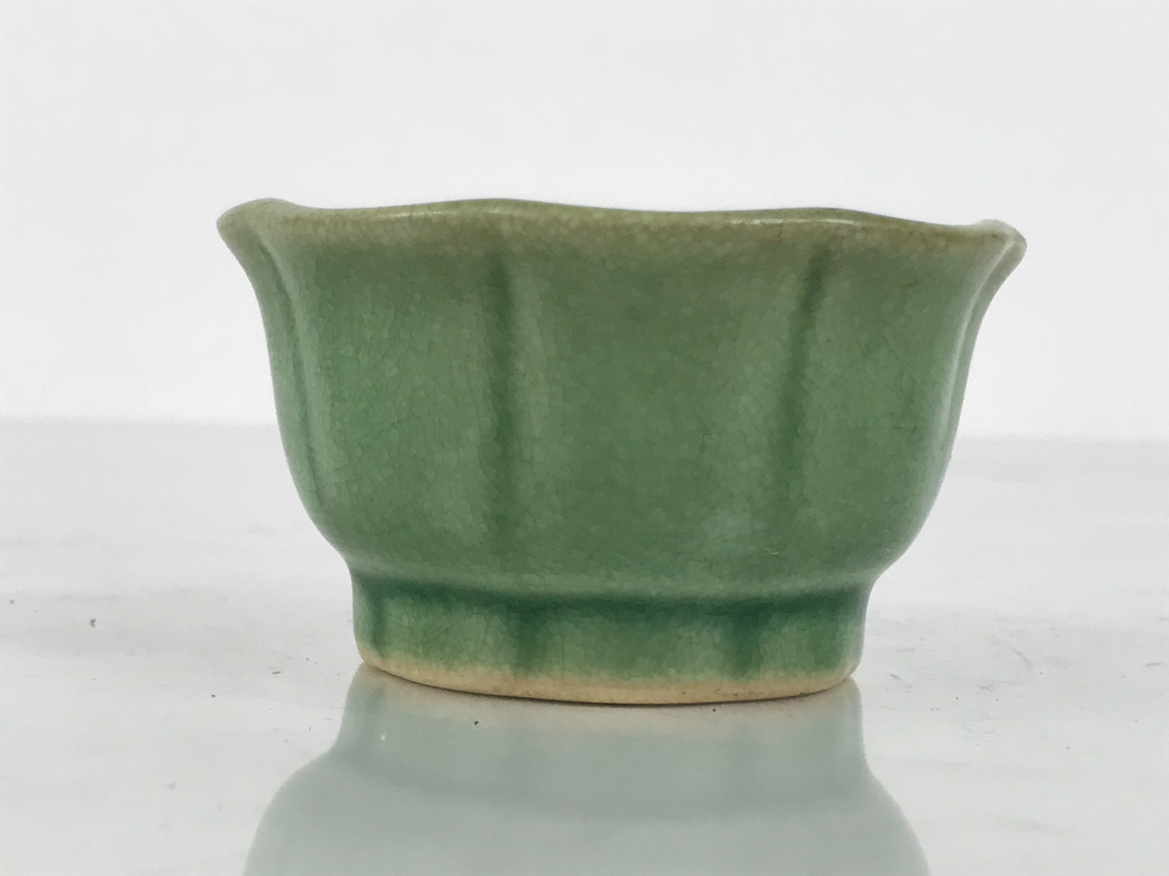 Japanese Ceramic Pottery Small Bowl Vtg Mamebachi Side Dish Green Glaze Y567