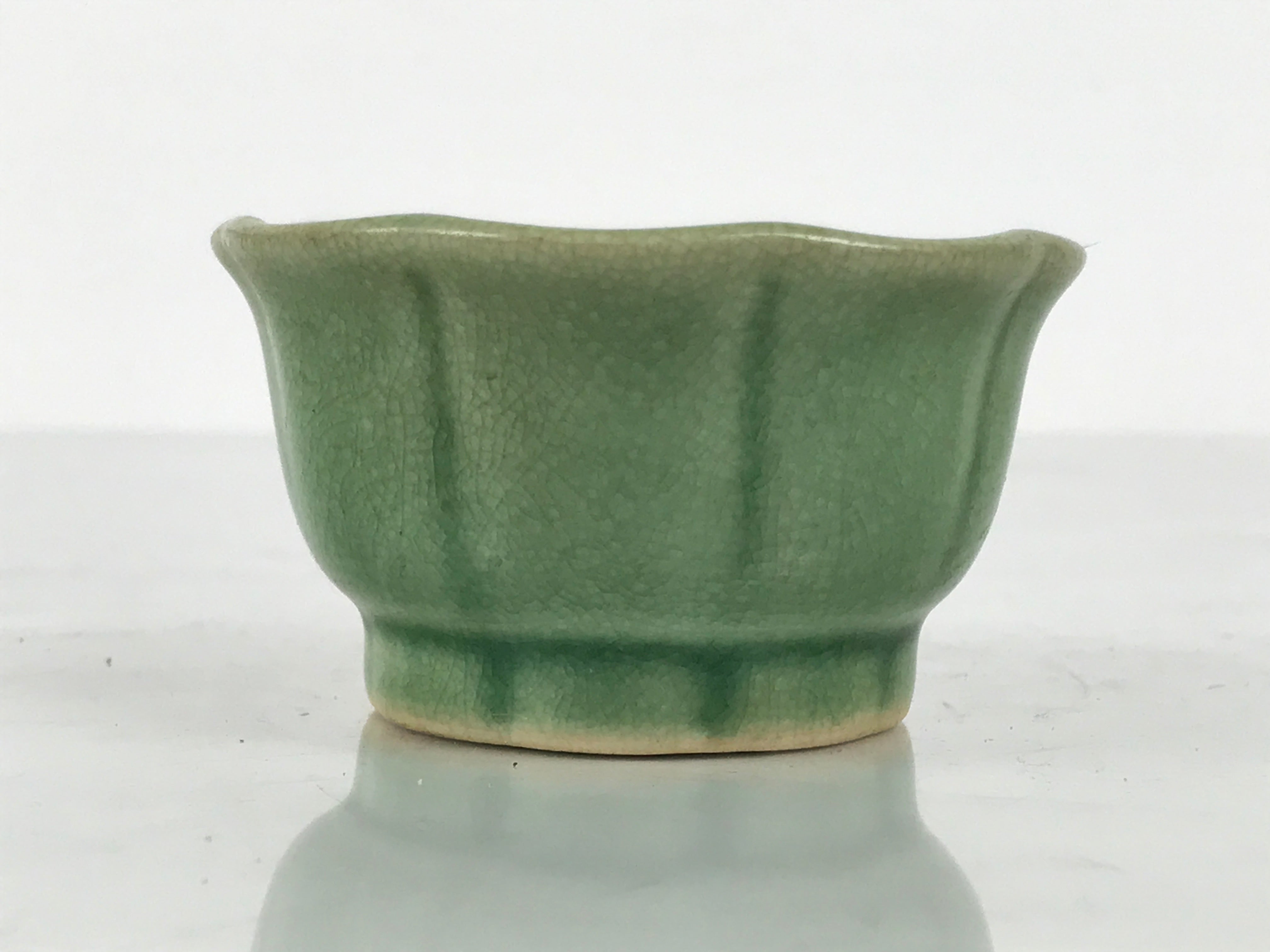 Japanese Ceramic Pottery Small Bowl Vtg Mamebachi Side Dish Green Glaze Y567