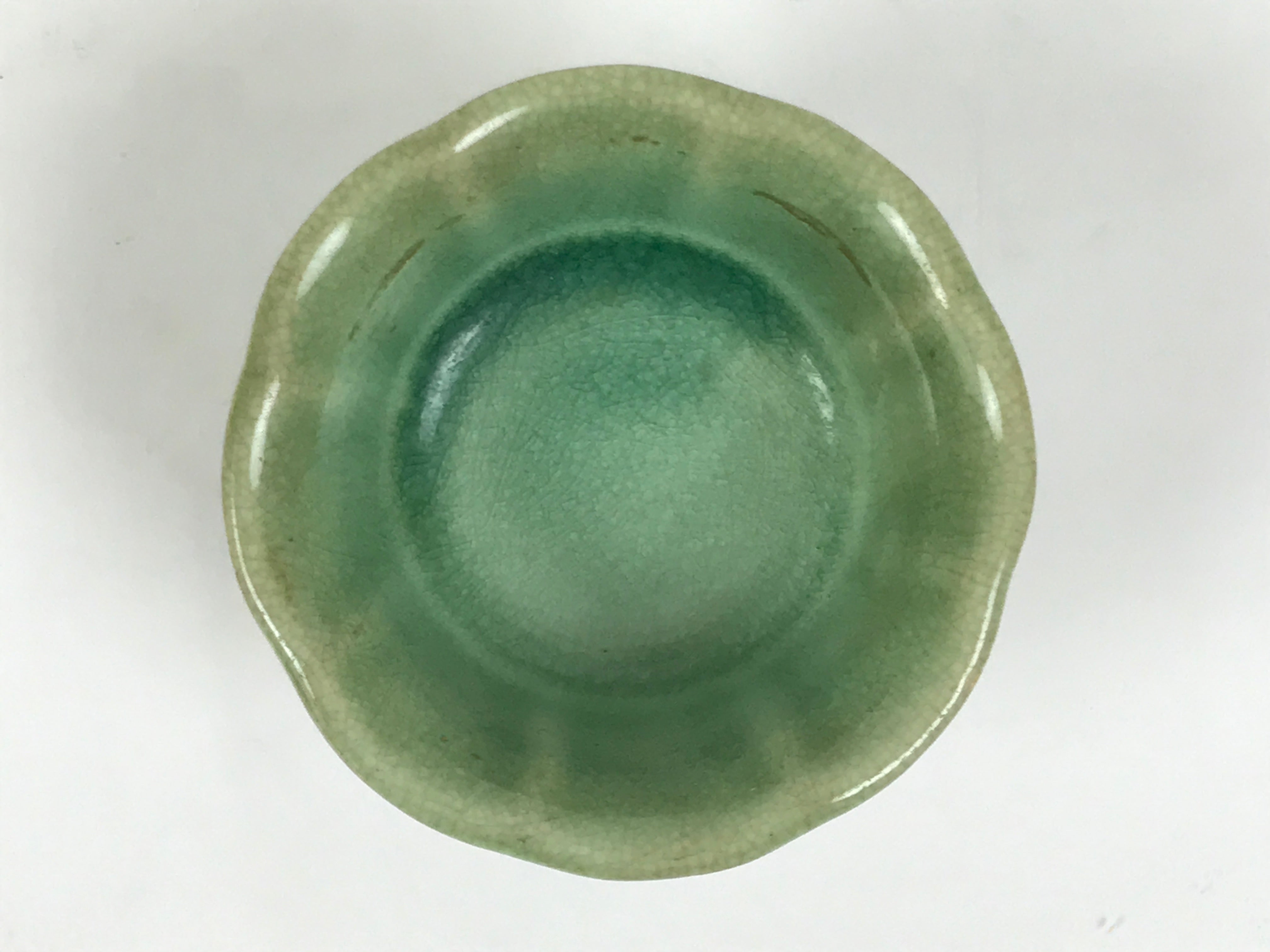 Japanese Ceramic Pottery Small Bowl Vtg Mamebachi Side Dish Green Glaze Y567