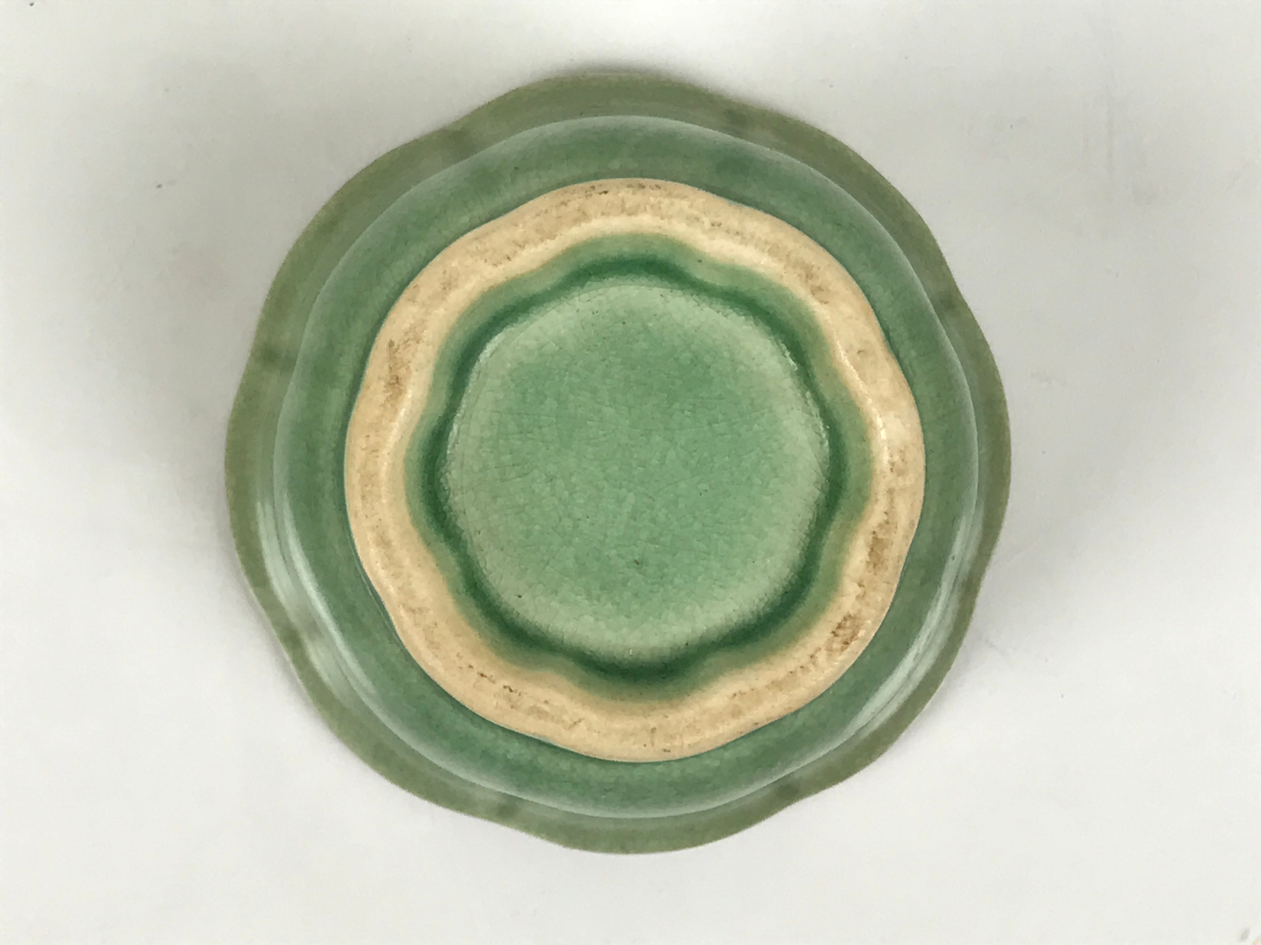 Japanese Ceramic Pottery Small Bowl Vtg Mamebachi Side Dish Green Glaze Y567