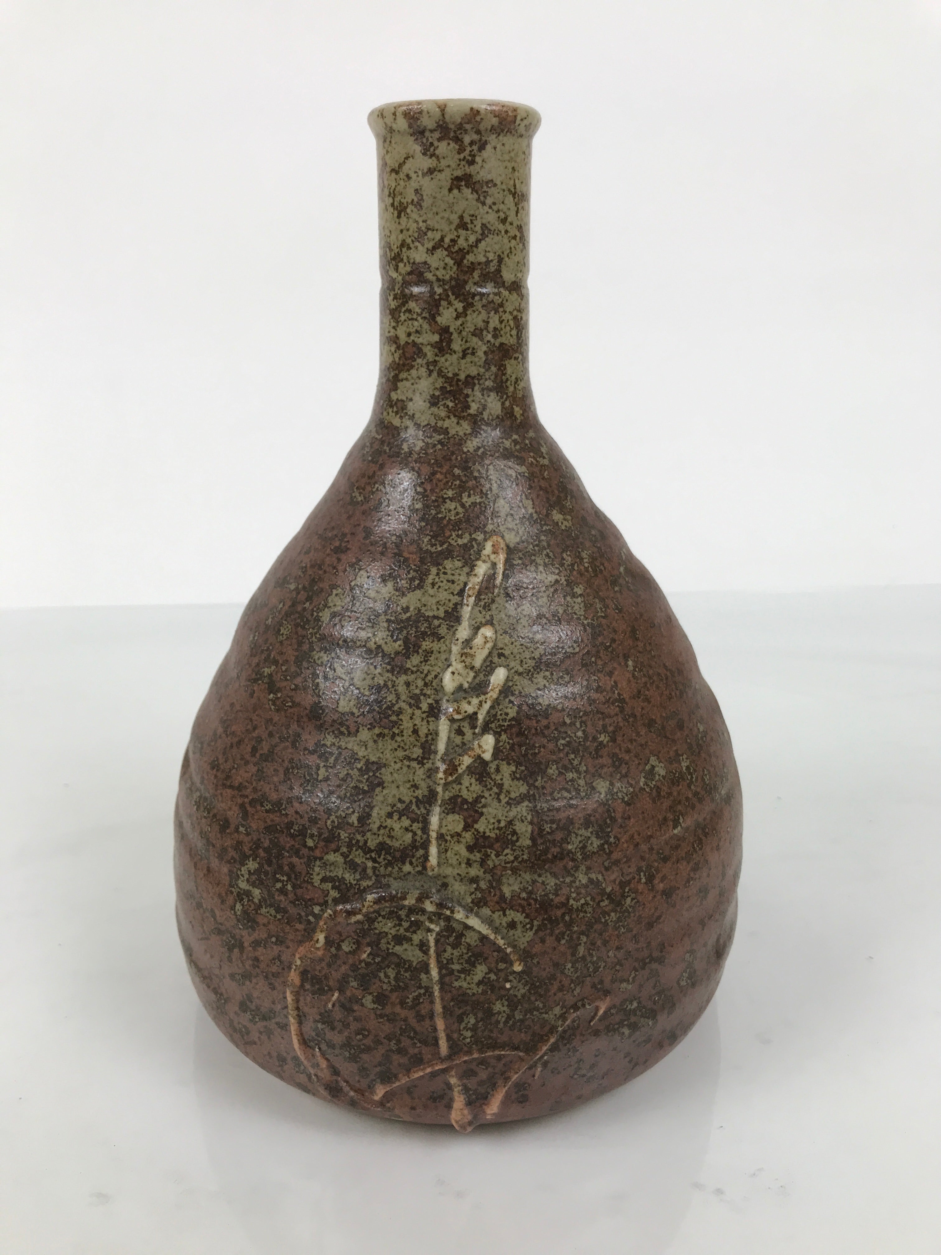Japanese Ceramic Sake Bottle Empty Tokkuri Vtg Kizakura Brown Crane Neck TS920