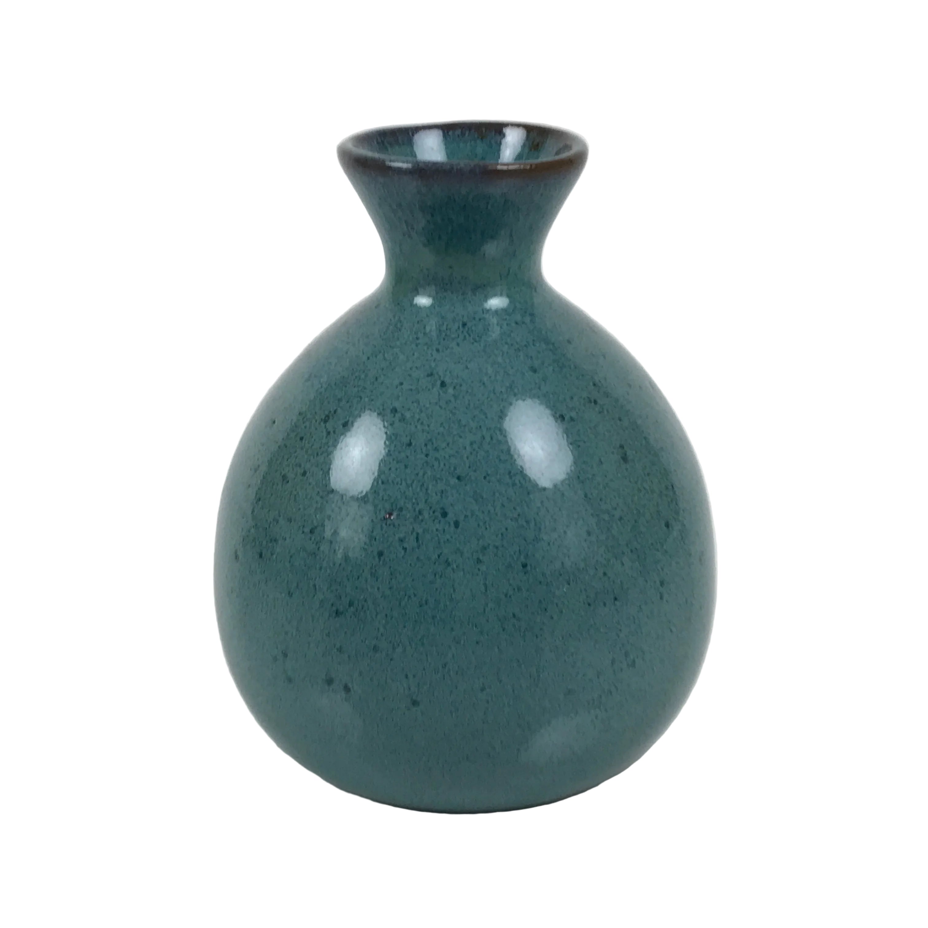 Japanese Ceramic Sake Bottle Tokkuri Vtg Round Ball Mottled Green Brown TS922