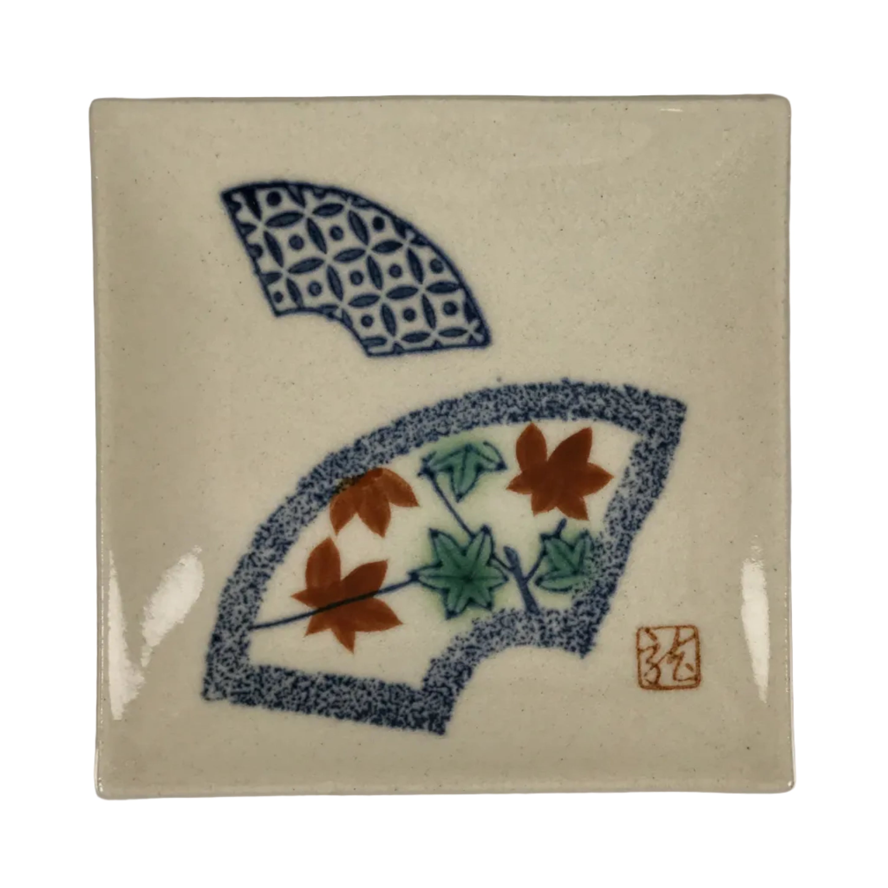 Japanese Ceramic Small Plate Kozara Vtg Square Pottery Momiji Maple Leaf Y553
