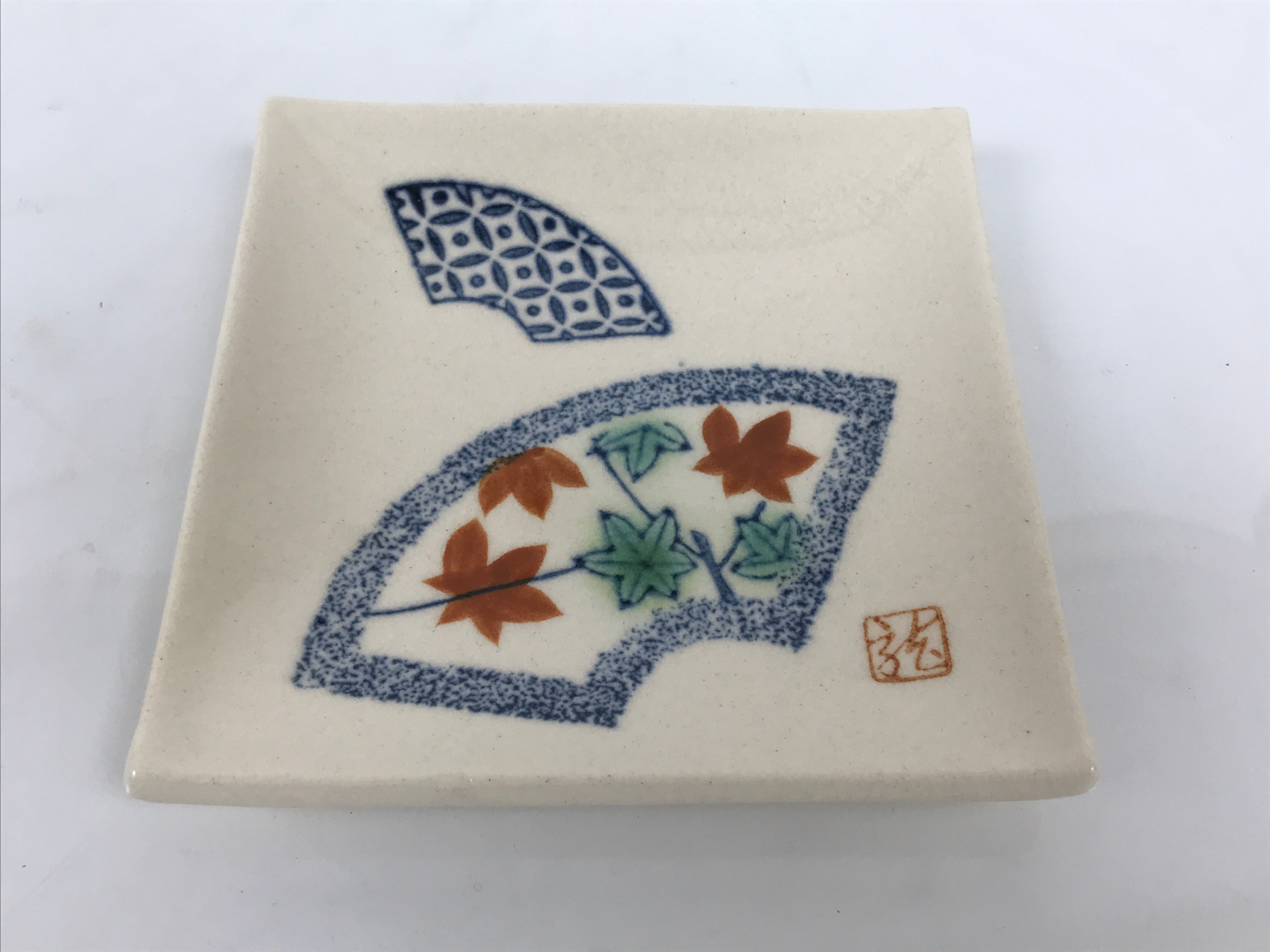 Japanese Ceramic Small Plate Kozara Vtg Square Pottery Momiji Maple Leaf Y553