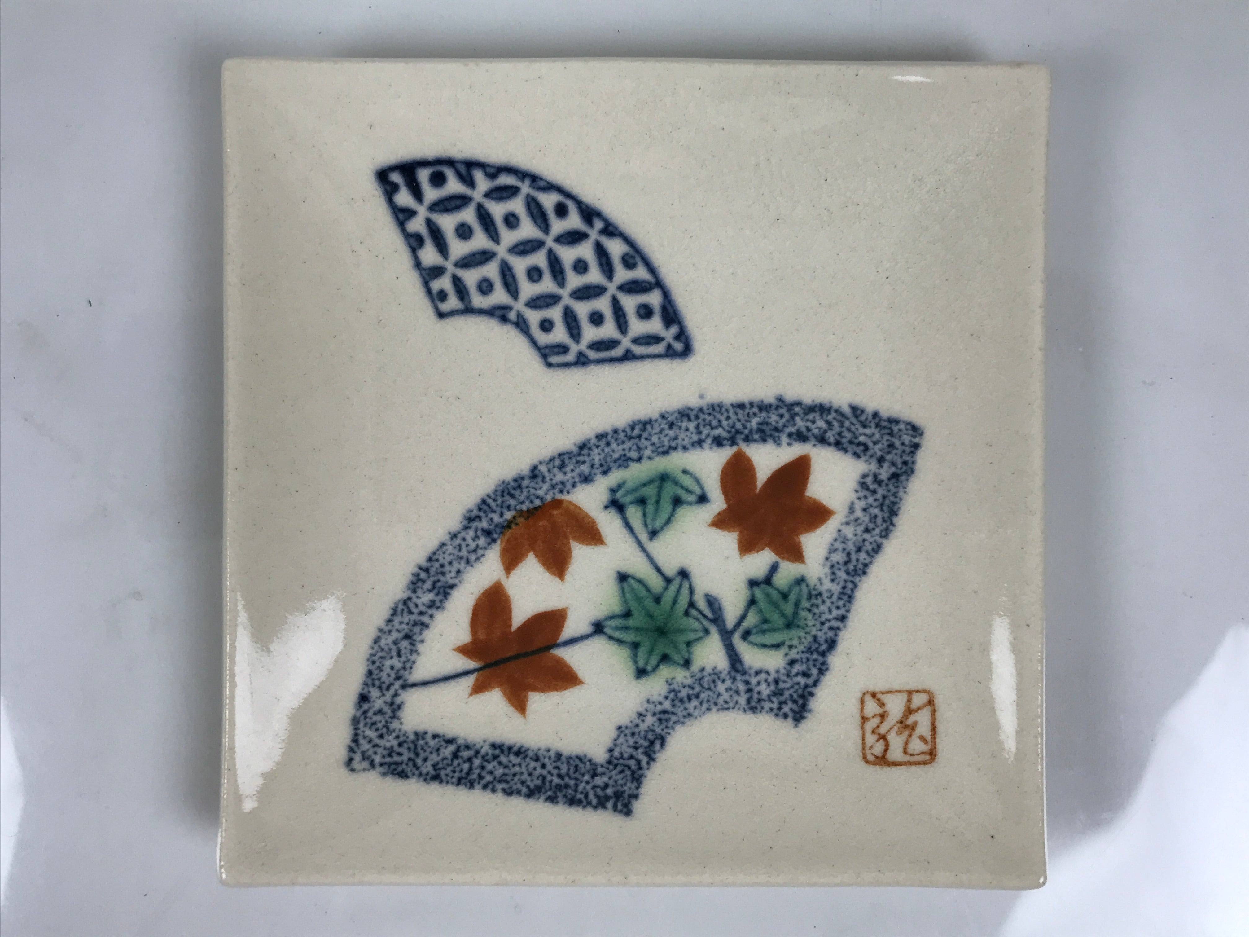 Japanese Ceramic Small Plate Kozara Vtg Square Pottery Momiji Maple Leaf Y553