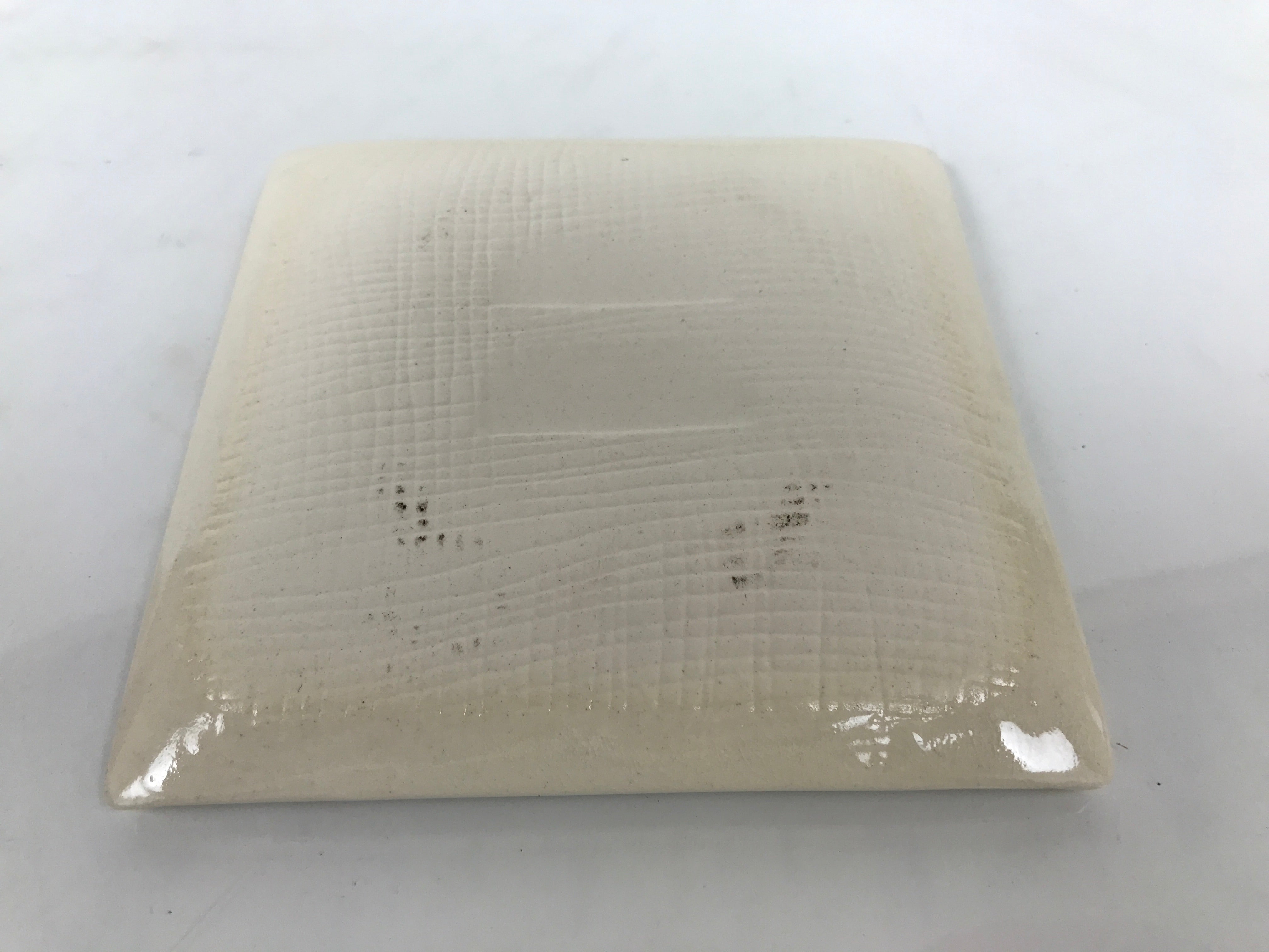 Japanese Ceramic Small Plate Kozara Vtg Square Pottery White Plum Blossom Y554