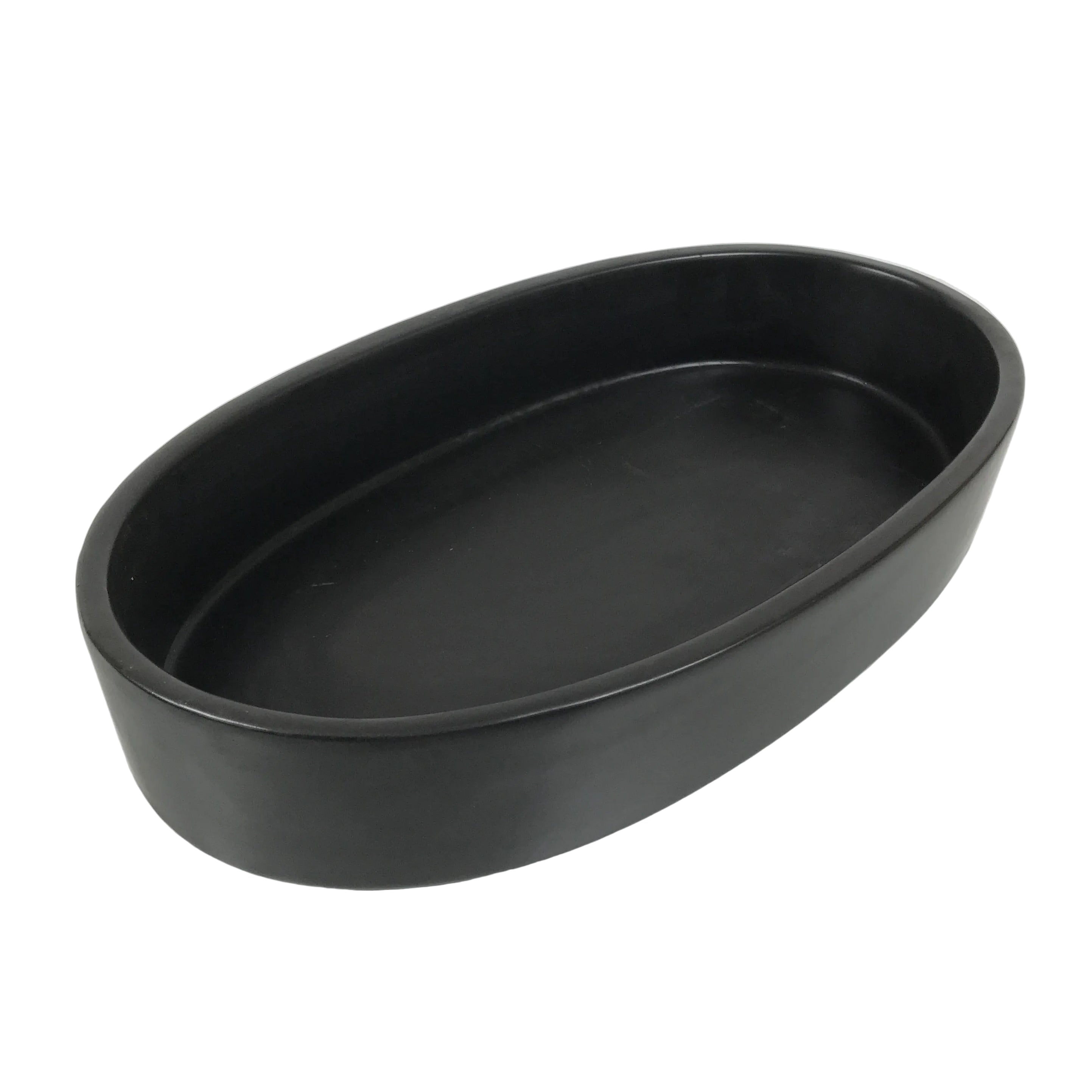 Japanese Ceramic Suiban Flower Vase Pottery Ikebana Accessory Black Oval Y560