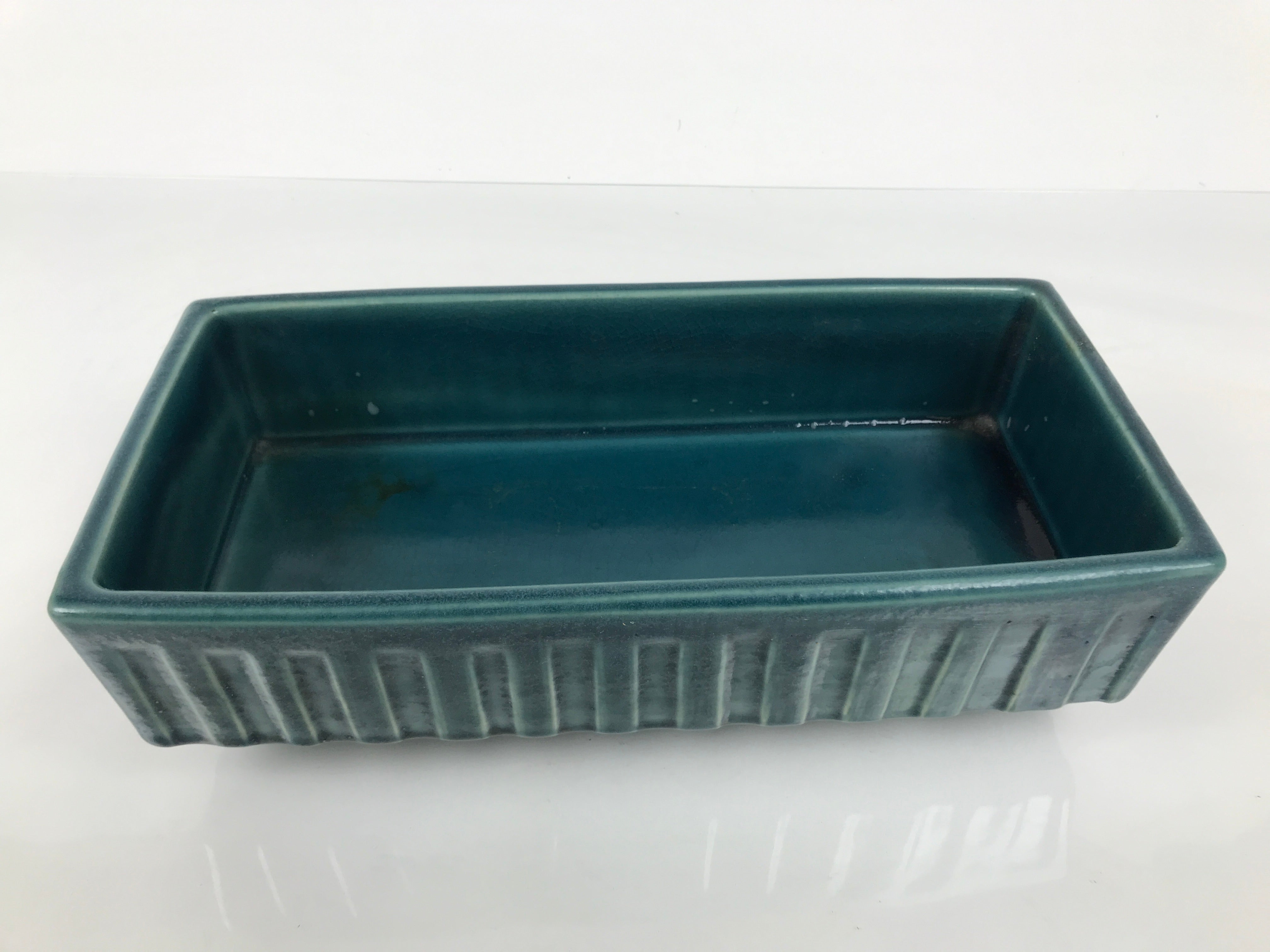 Japanese Ceramic Suiban Flower Vase Vtg Pottery Ikebana Accessory Blue Y559