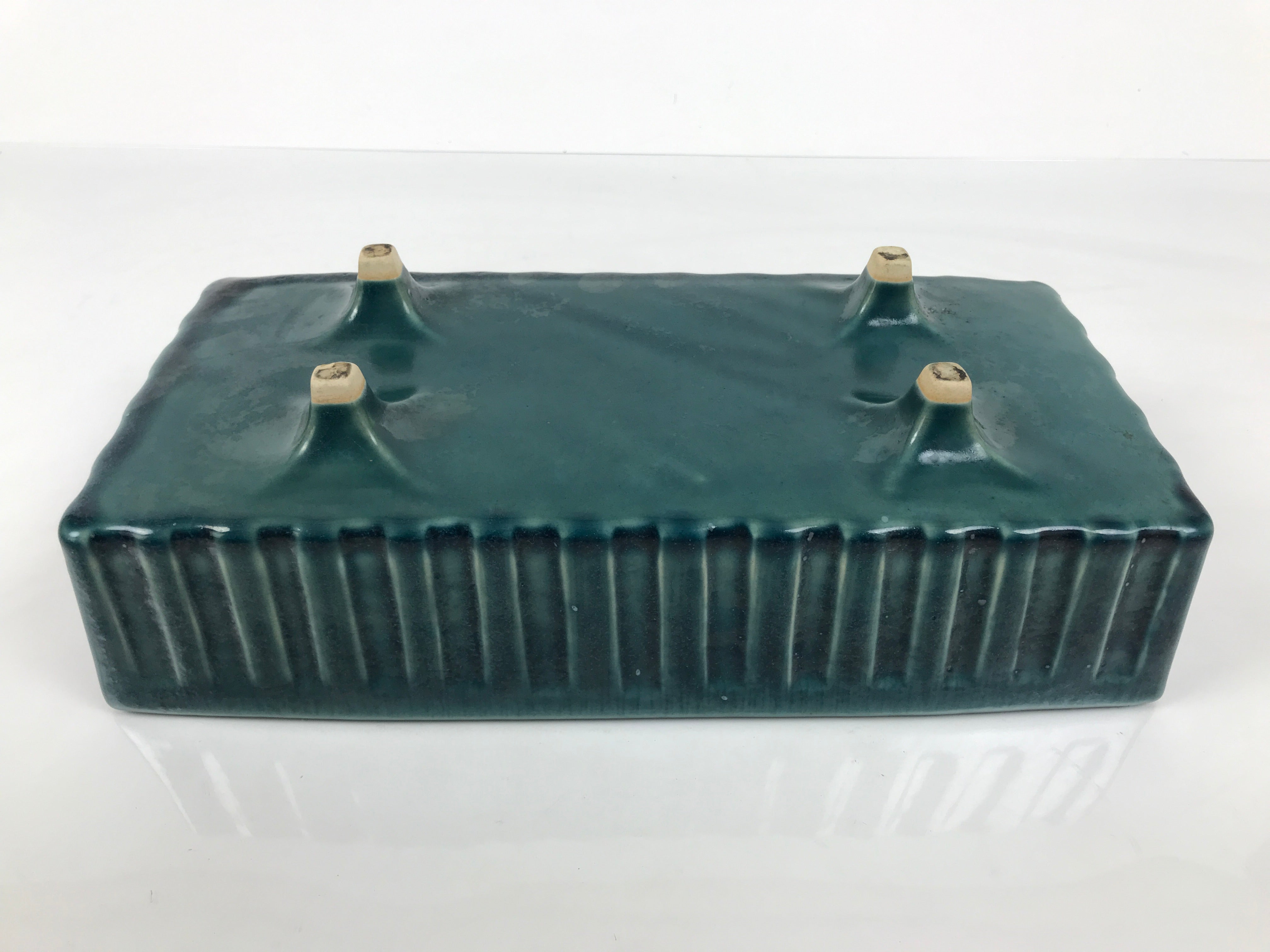 Japanese Ceramic Suiban Flower Vase Vtg Pottery Ikebana Accessory Blue Y559