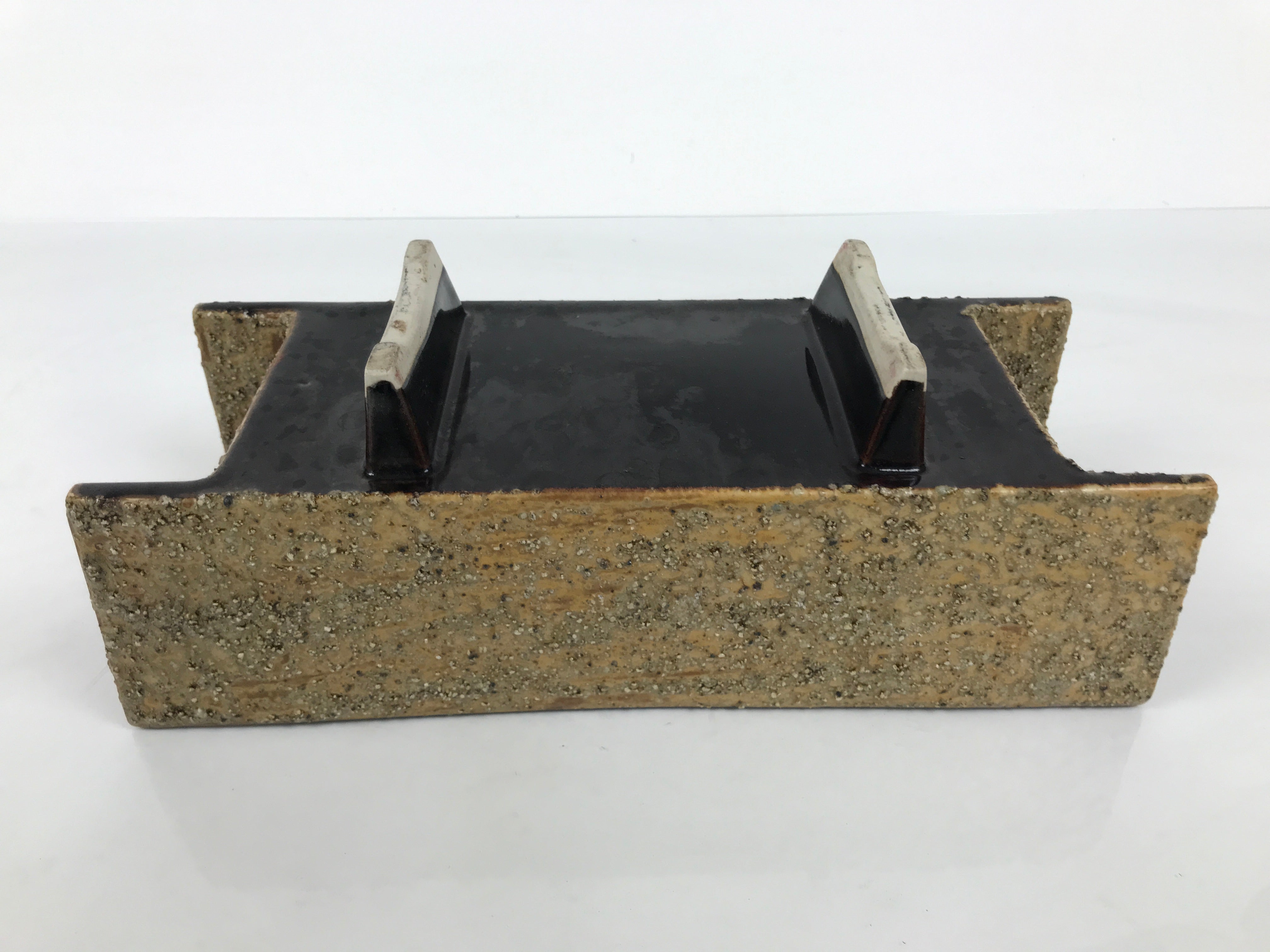 Japanese Ceramic Suiban Flower Vase Vtg Pottery Ikebana Accessory Brown Y558