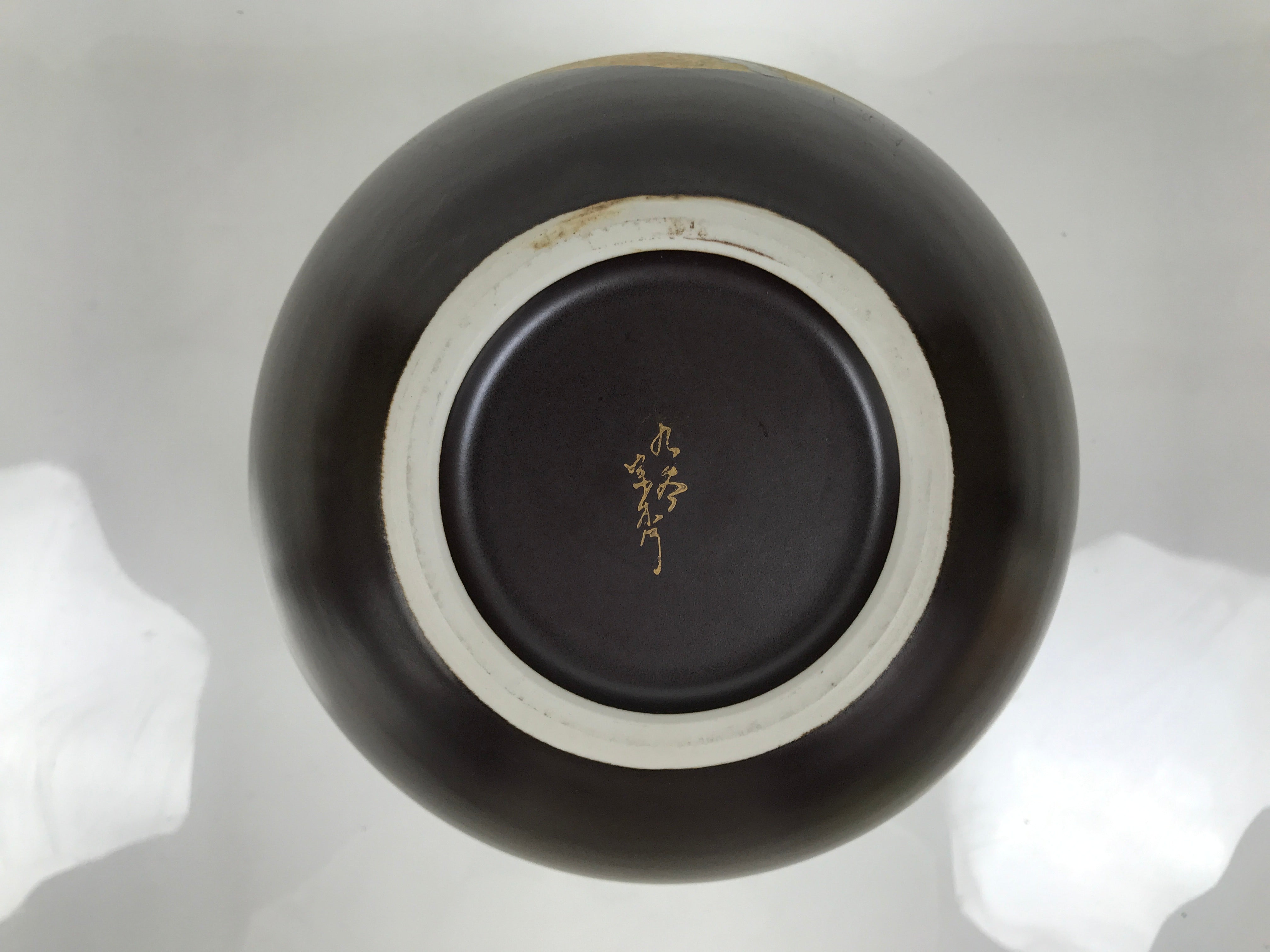 Japanese Kutani Ware Porcelain Flower Vase Ikebana Kabin Peony Gold Brown FK230