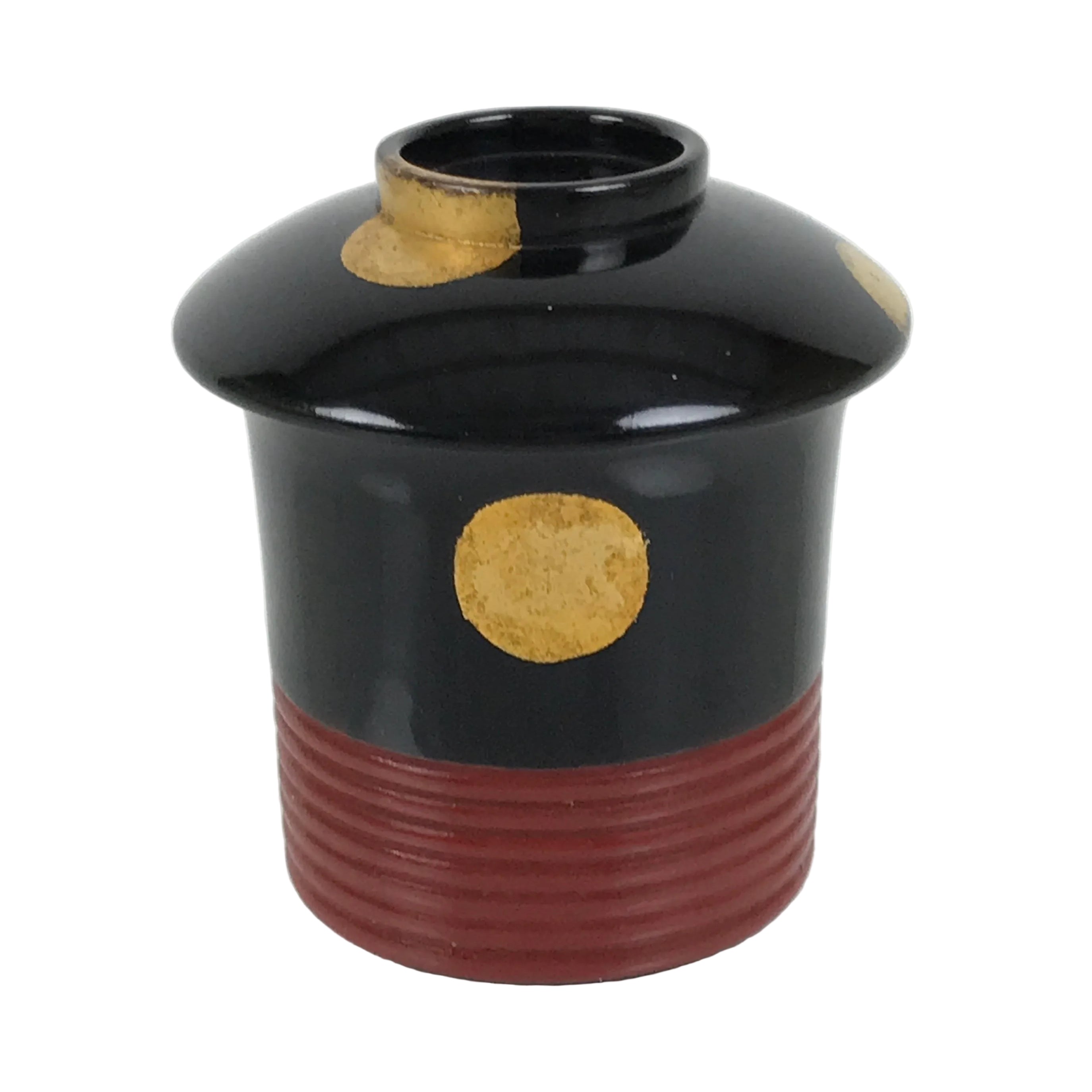 Japanese Lacquer Wood Lidded Small Kaiseki Bowl Makie Gold Dots Black Red L602