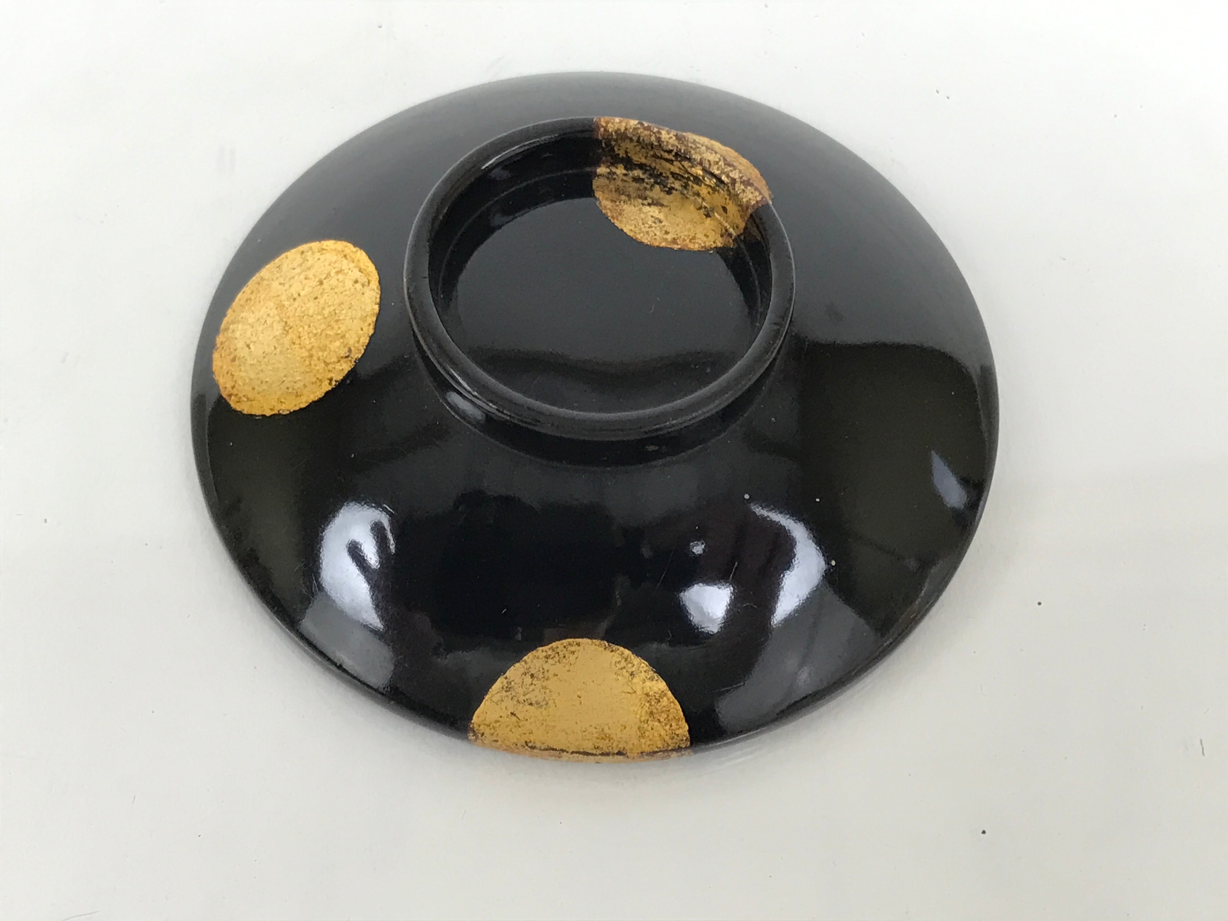 Japanese Lacquer Wood Lidded Small Kaiseki Bowl Makie Gold Dots Black Red L603