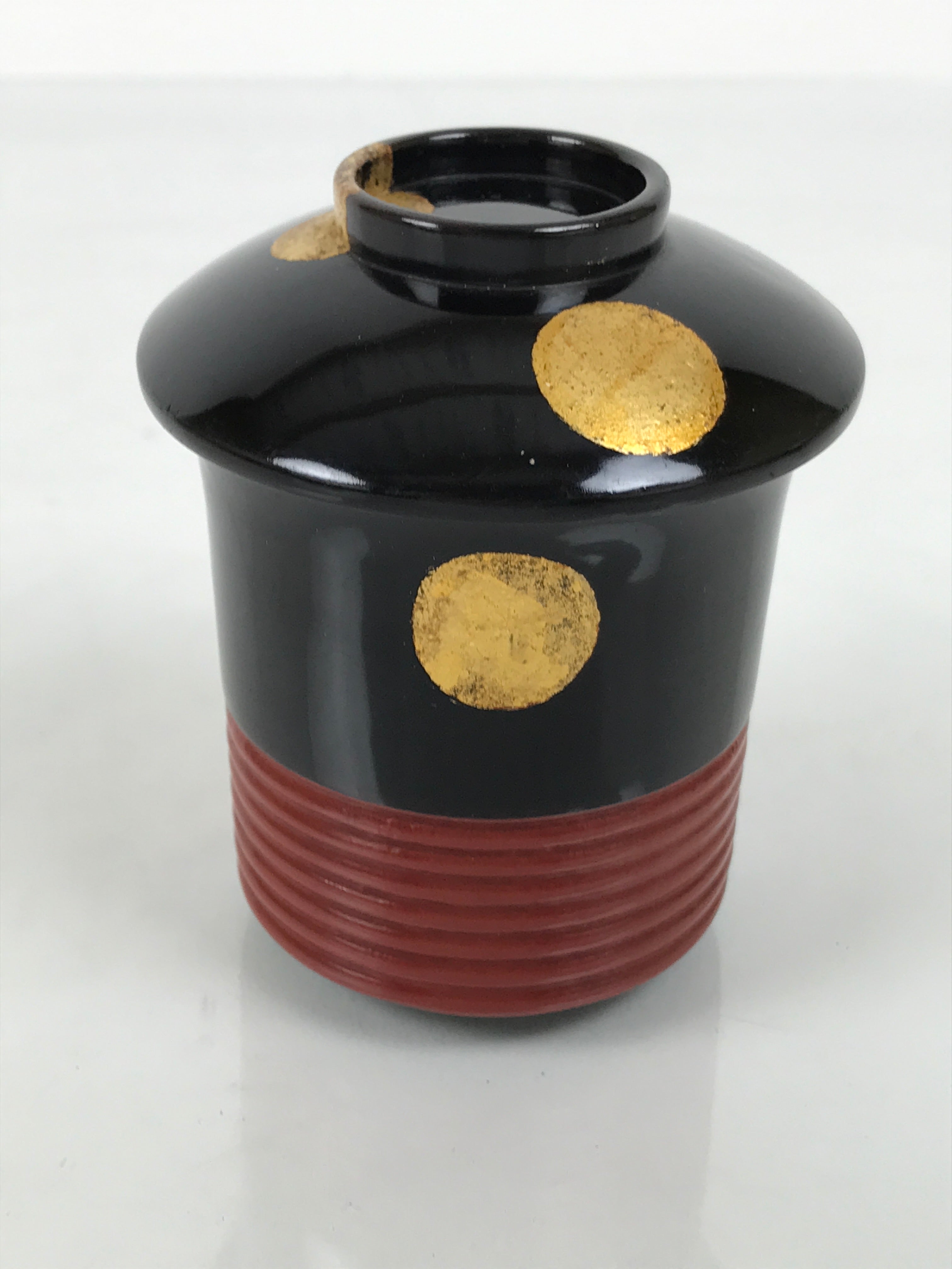 Japanese Lacquer Wood Lidded Small Kaiseki Bowl Makie Gold Dots Black Red L603
