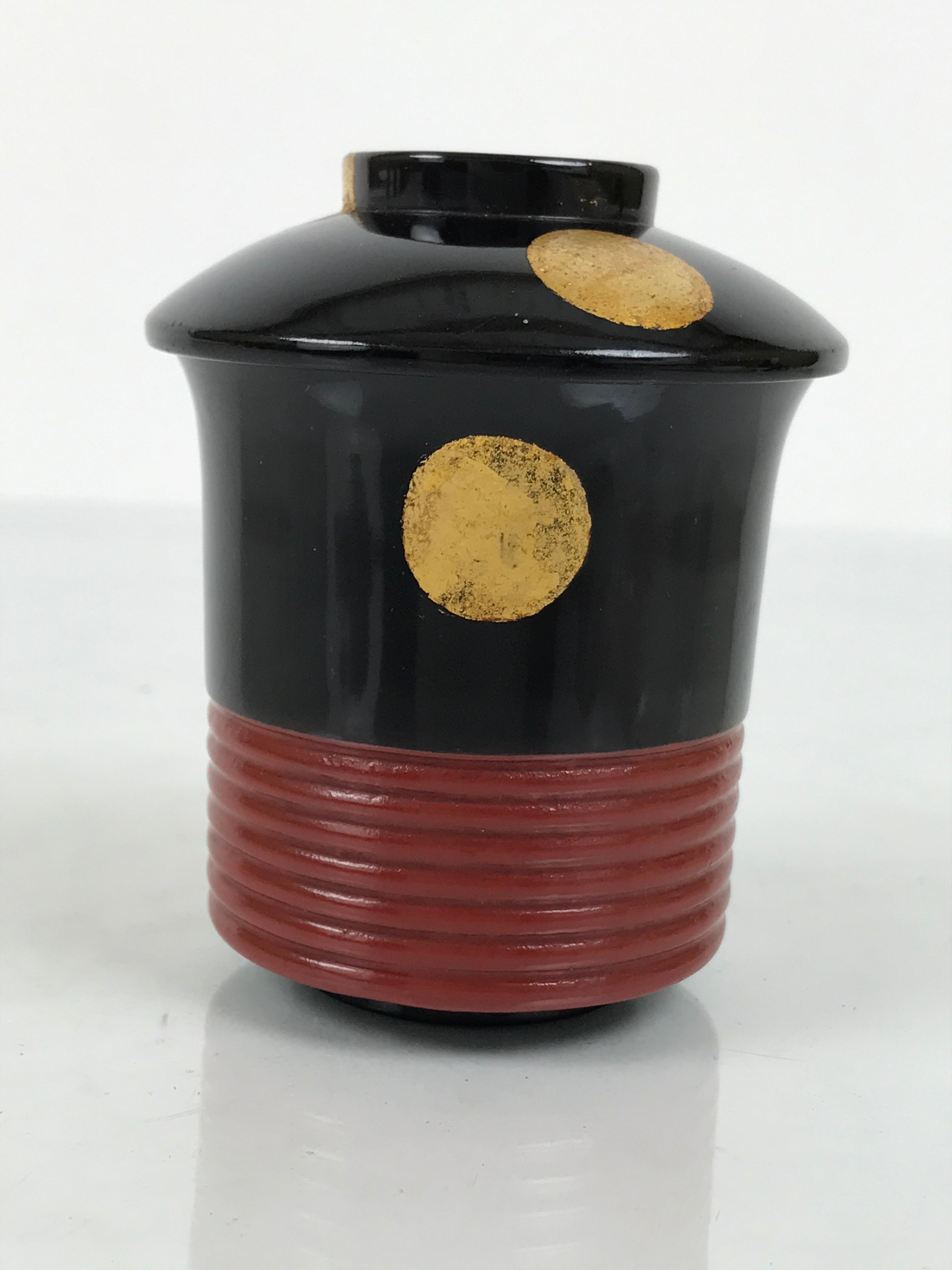Japanese Lacquer Wood Lidded Small Kaiseki Bowl Makie Gold Dots Black Red L603