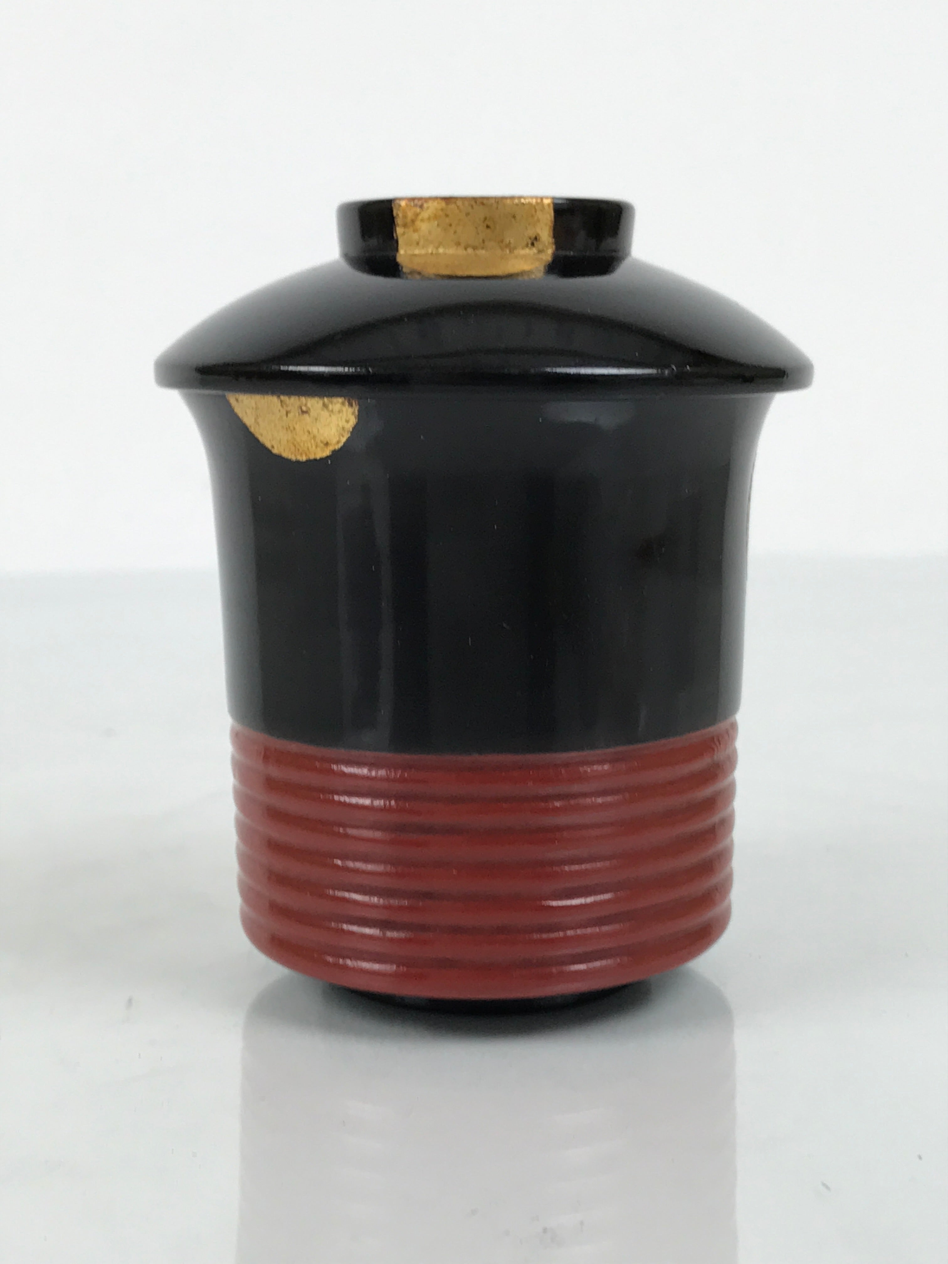 Japanese Lacquer Wood Lidded Small Kaiseki Bowl Makie Gold Dots Black Red L603