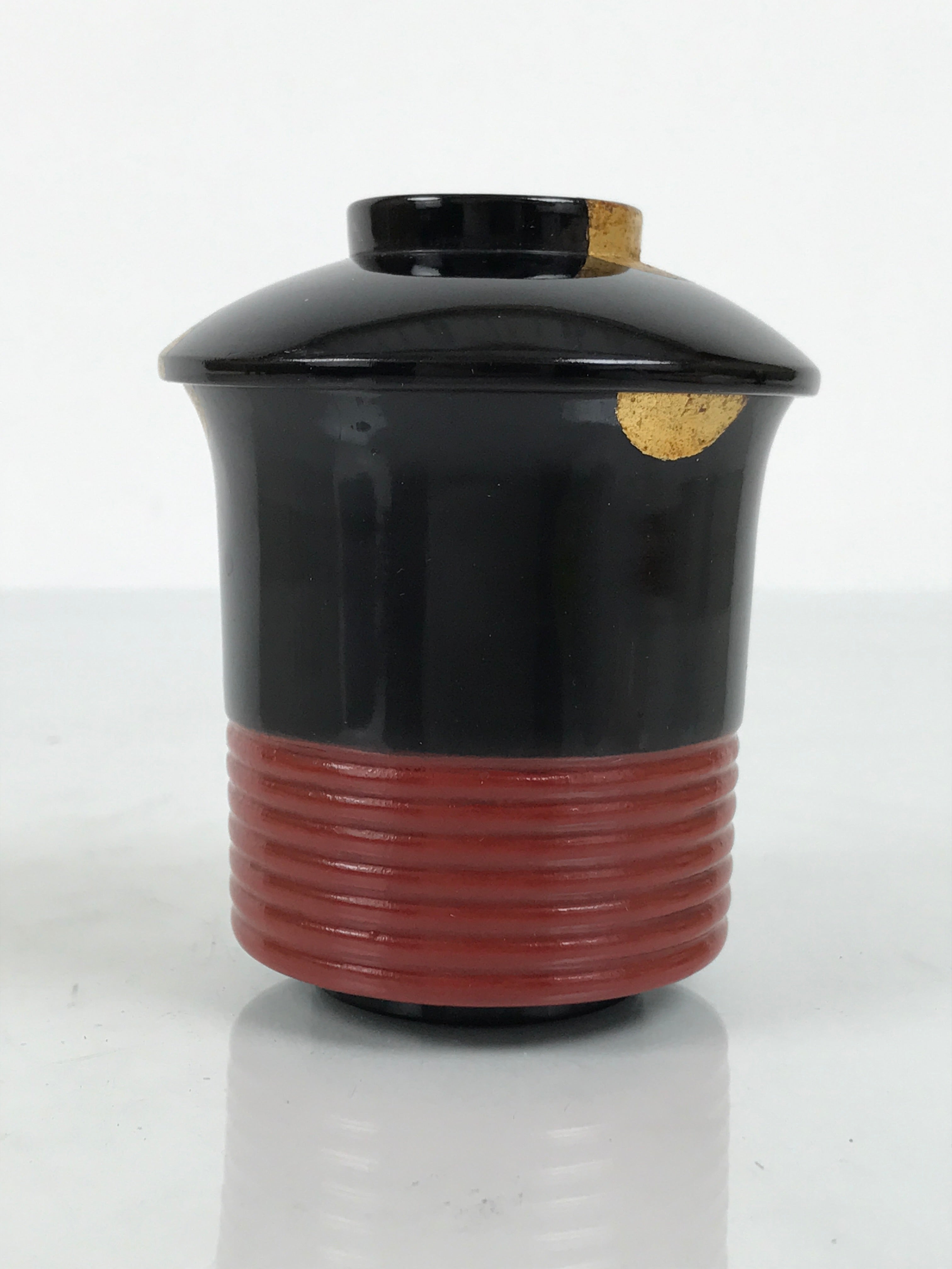 Japanese Lacquer Wood Lidded Small Kaiseki Bowl Makie Gold Dots Black Red L603