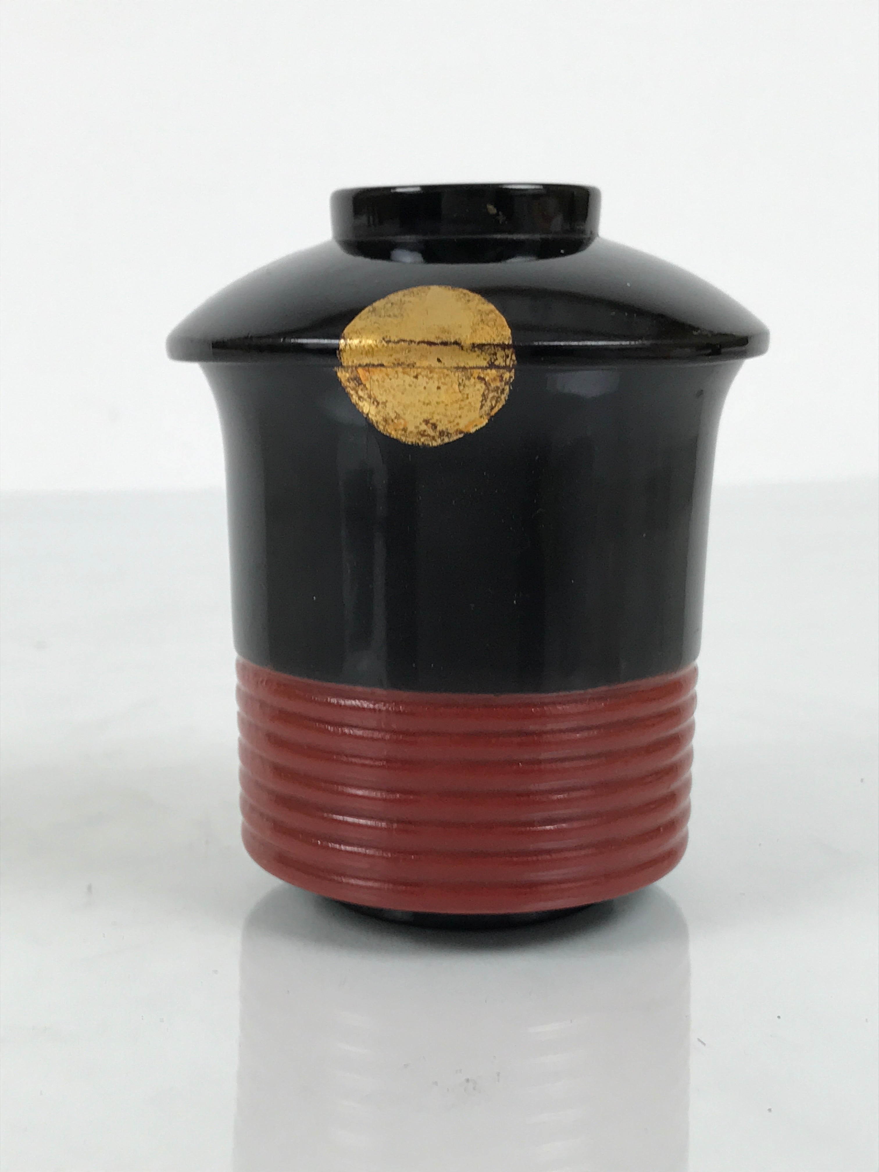 Japanese Lacquer Wood Lidded Small Kaiseki Bowl Makie Gold Dots Black Red L603