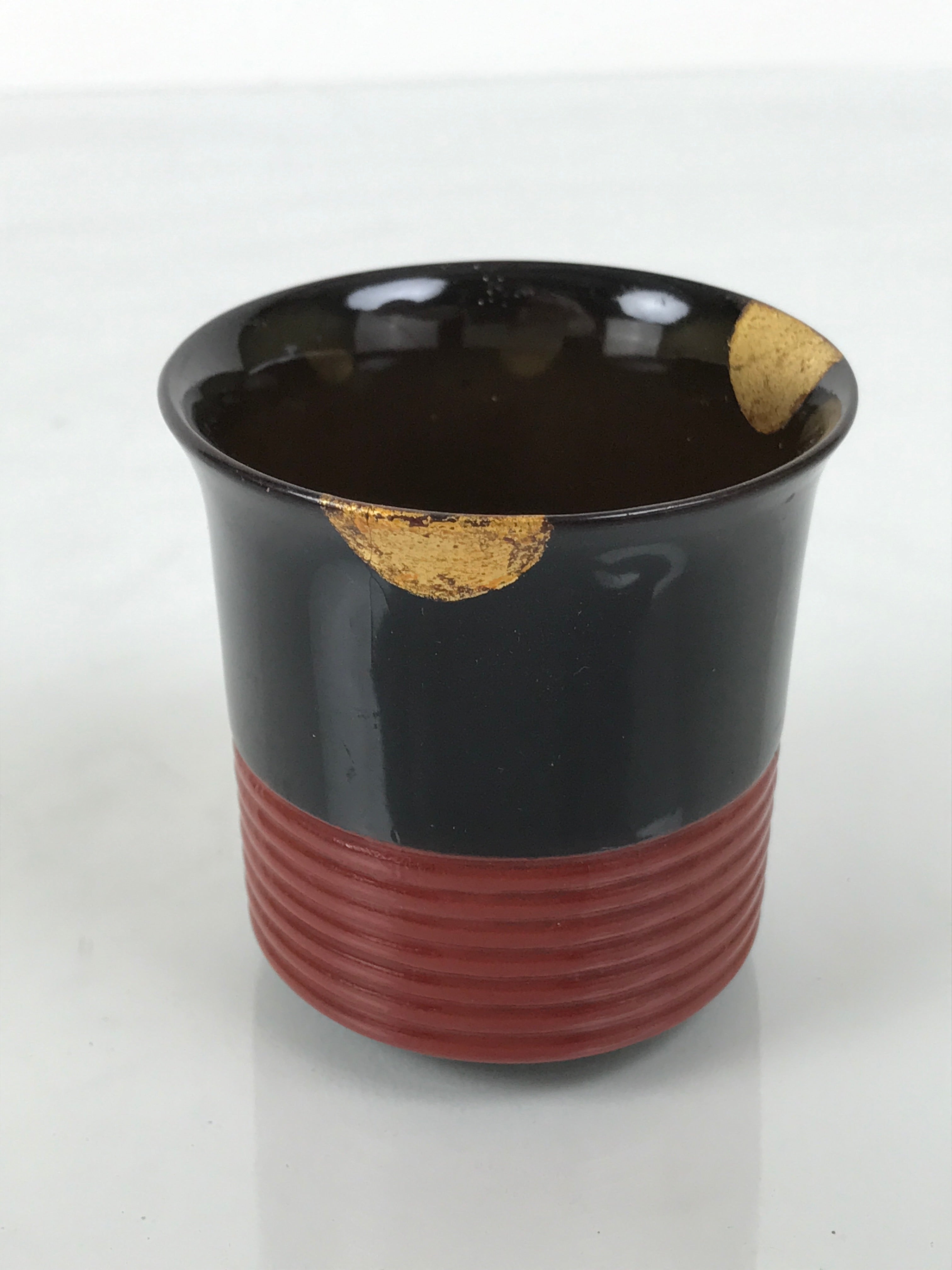 Japanese Lacquer Wood Lidded Small Kaiseki Bowl Makie Gold Dots Black Red L603