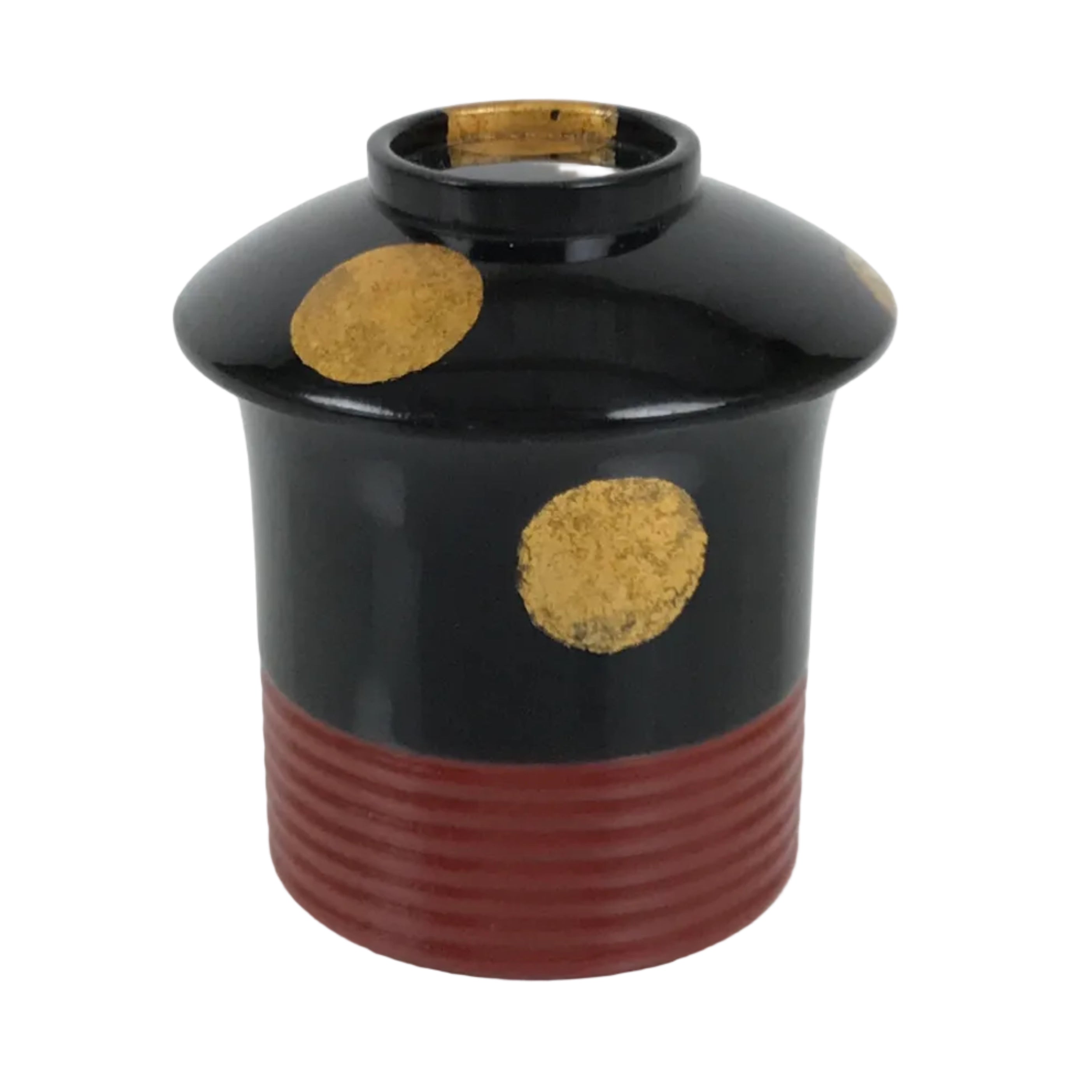 Japanese Lacquer Wood Lidded Small Kaiseki Bowl Makie Gold Dots Black Red L604