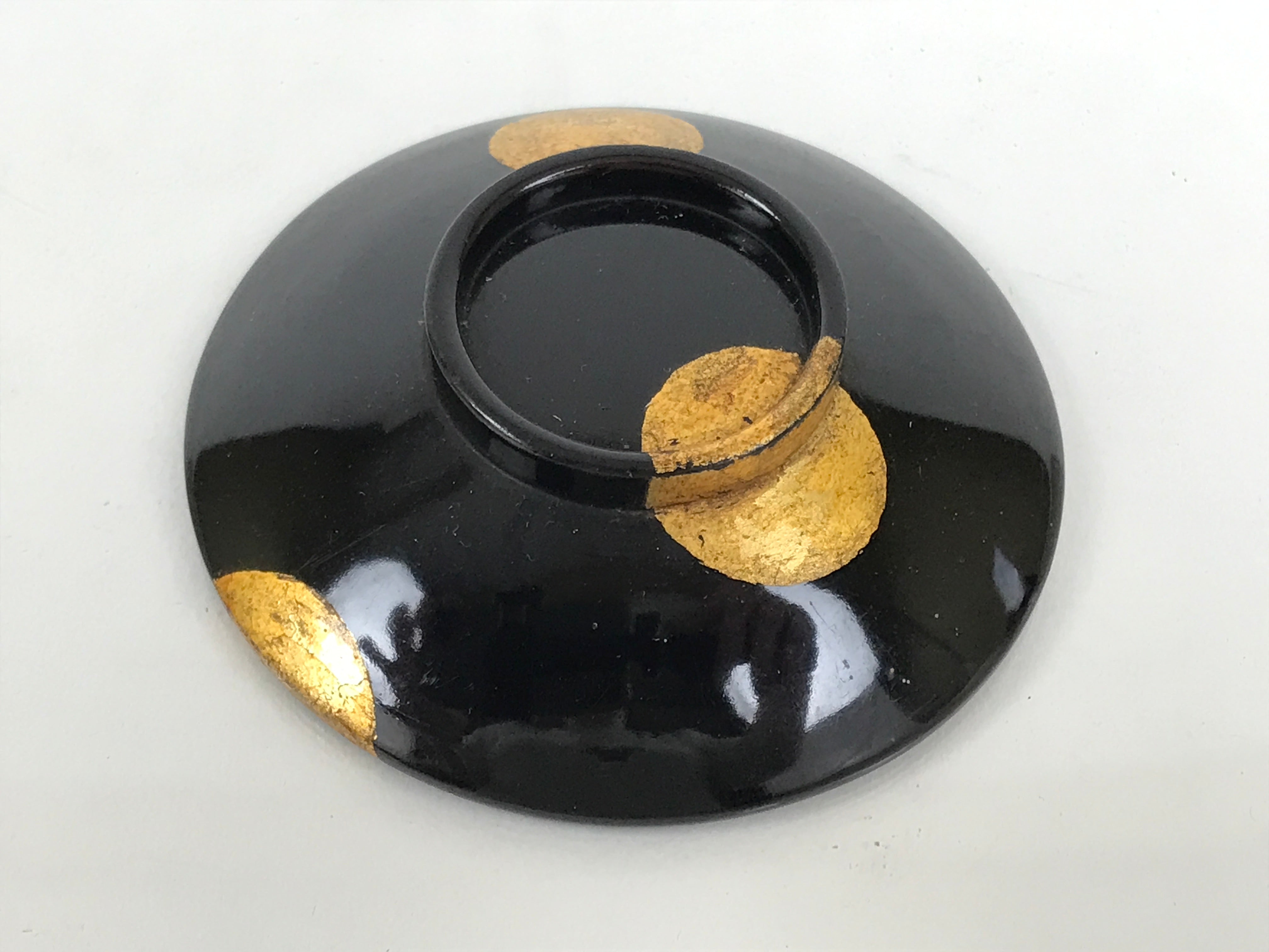 Japanese Lacquer Wood Lidded Small Kaiseki Bowl Makie Gold Dots Black Red L604