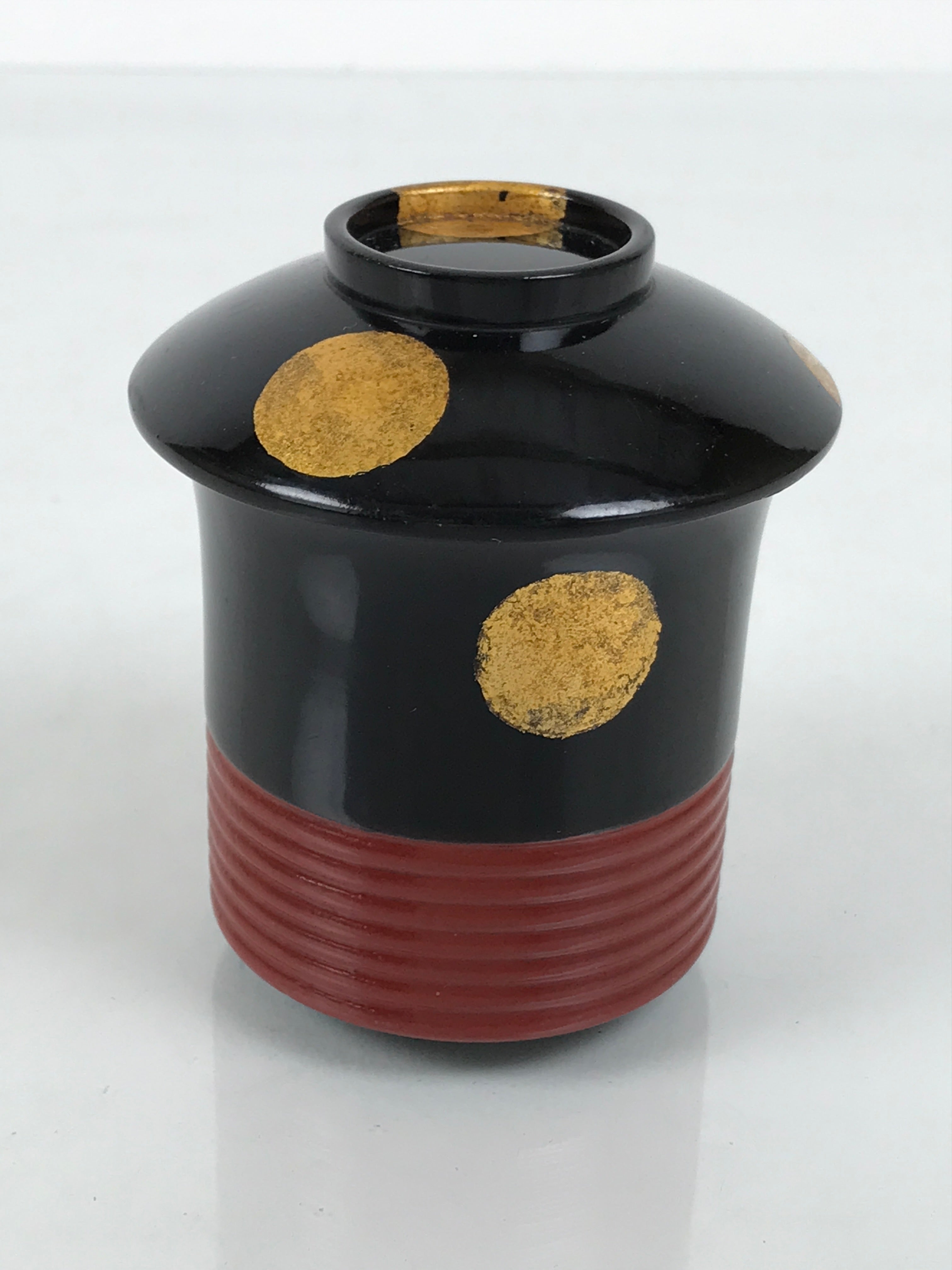 Japanese Lacquer Wood Lidded Small Kaiseki Bowl Makie Gold Dots Black Red L604