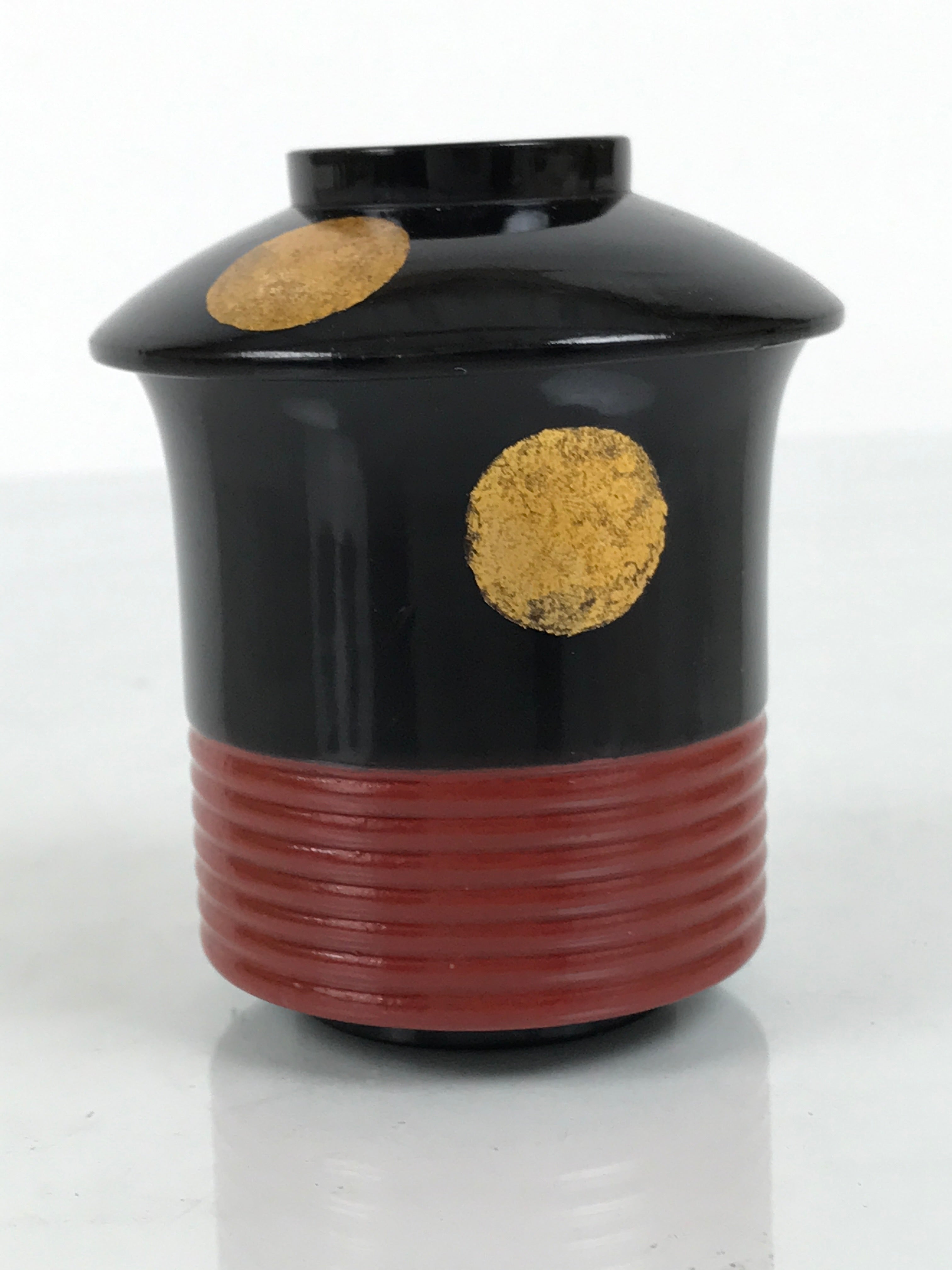 Japanese Lacquer Wood Lidded Small Kaiseki Bowl Makie Gold Dots Black Red L604