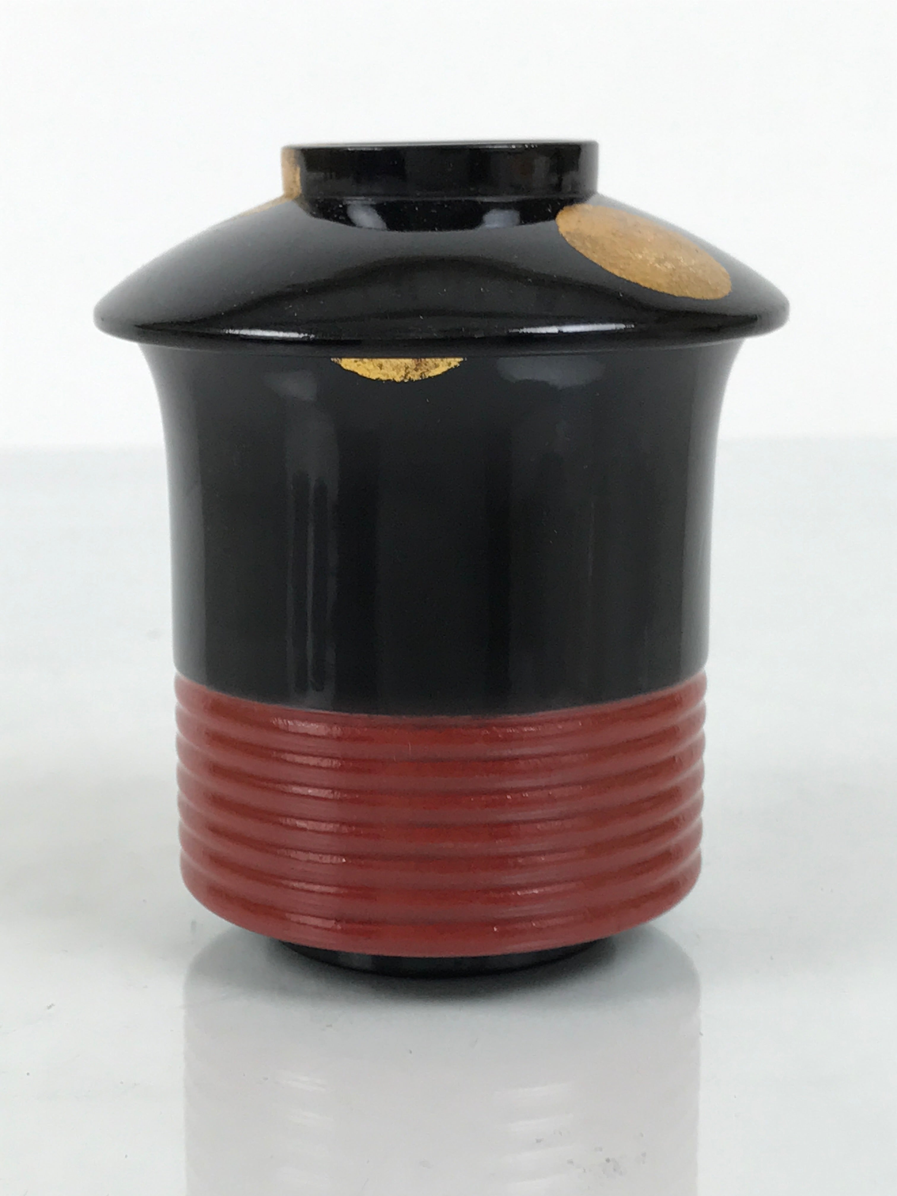 Japanese Lacquer Wood Lidded Small Kaiseki Bowl Makie Gold Dots Black Red L604