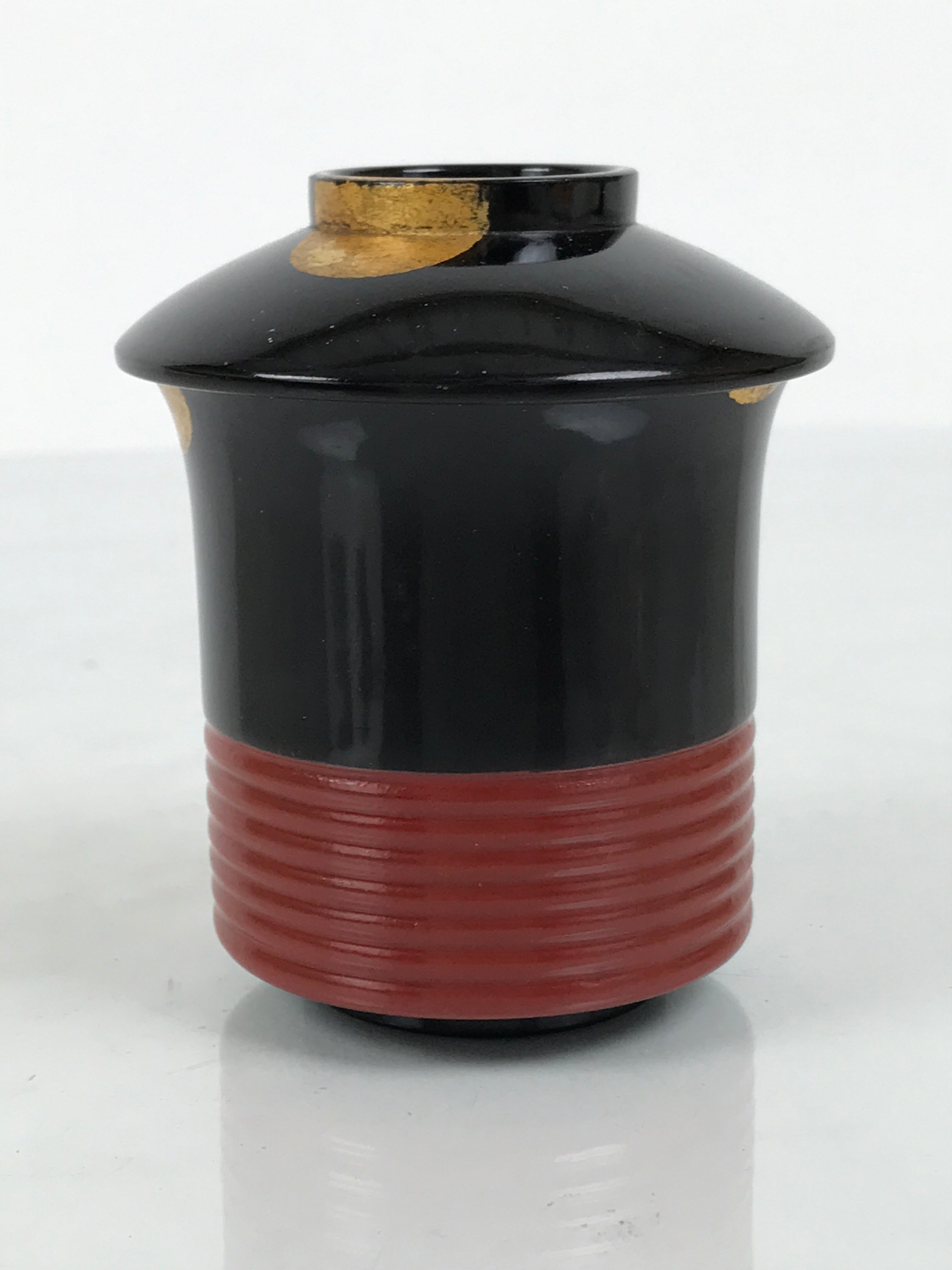 Japanese Lacquer Wood Lidded Small Kaiseki Bowl Makie Gold Dots Black Red L604