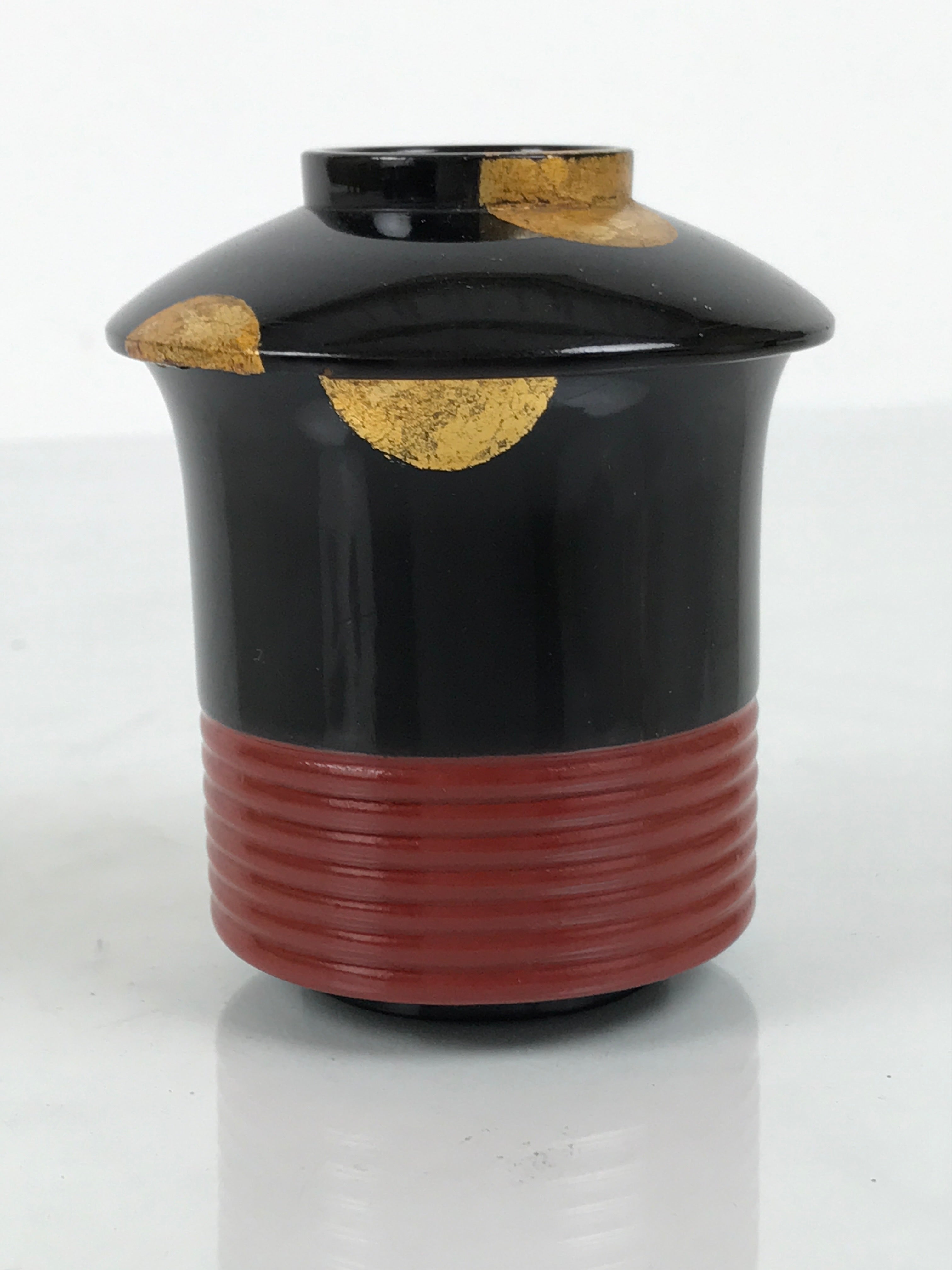 Japanese Lacquer Wood Lidded Small Kaiseki Bowl Makie Gold Dots Black Red L604