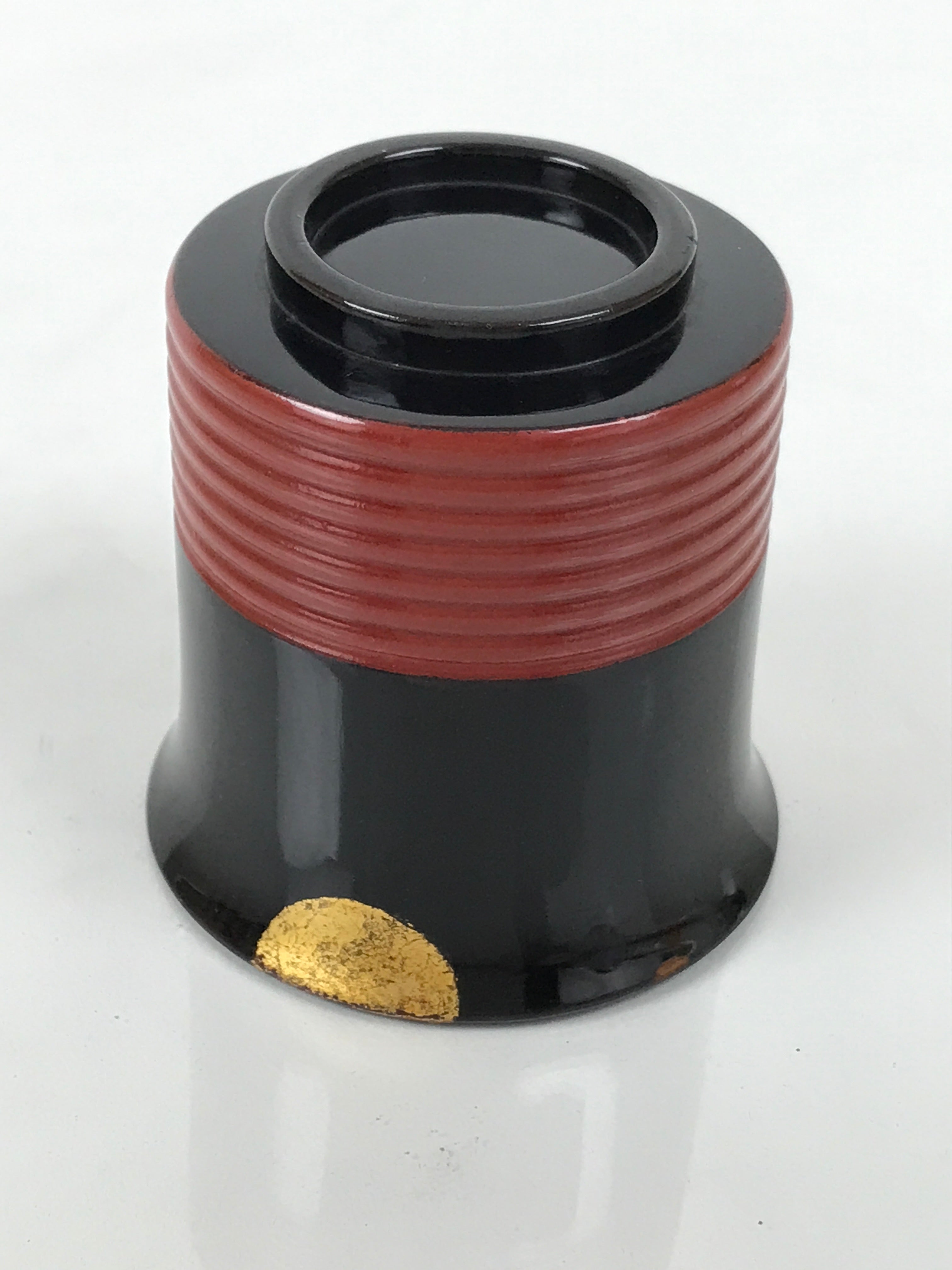 Japanese Lacquer Wood Lidded Small Kaiseki Bowl Makie Gold Dots Black Red L604