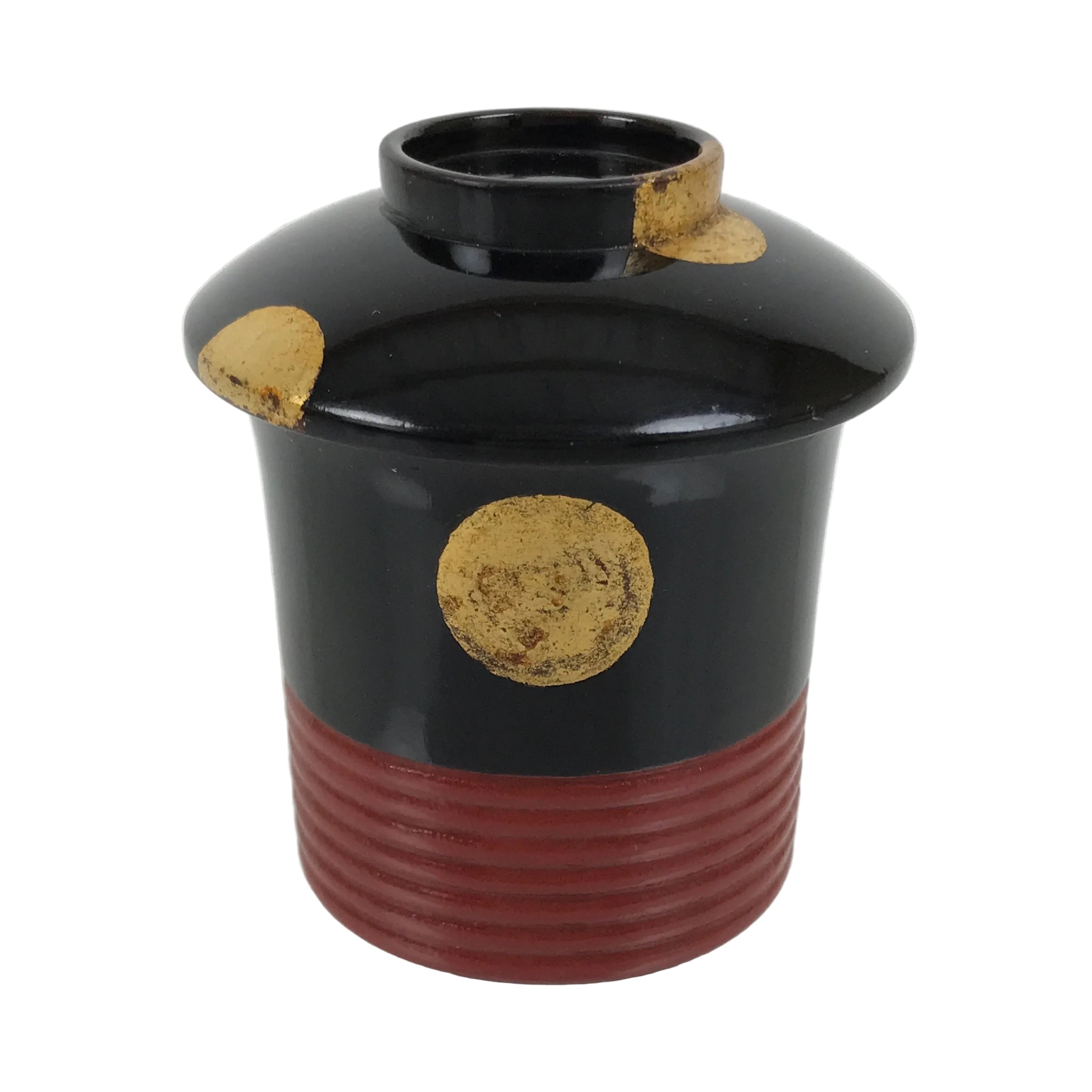Japanese Lacquer Wood Lidded Small Kaiseki Bowl Makie Gold Dots Black Red L605