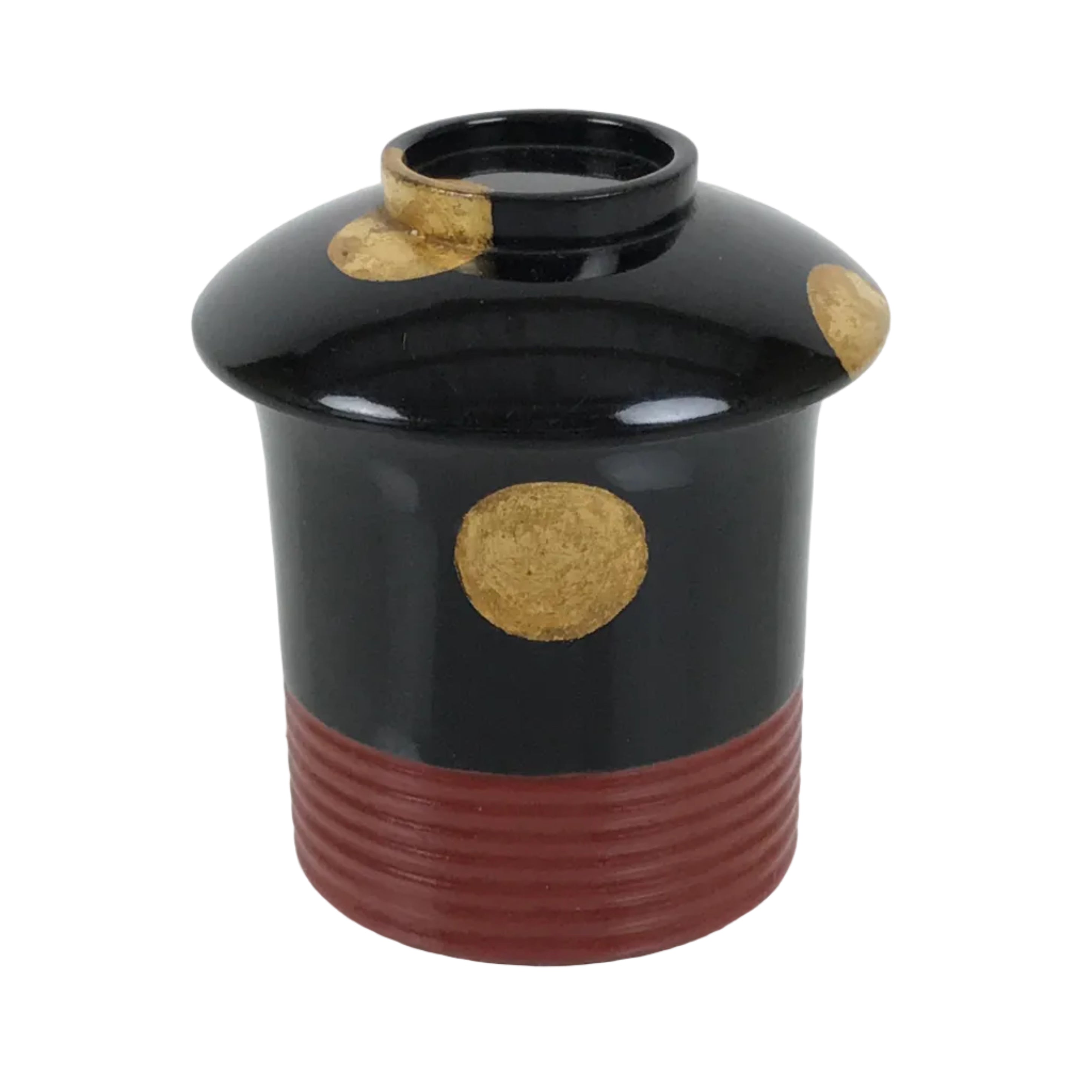 Japanese Lacquer Wood Lidded Small Kaiseki Bowl Makie Gold Dots Black Red L606