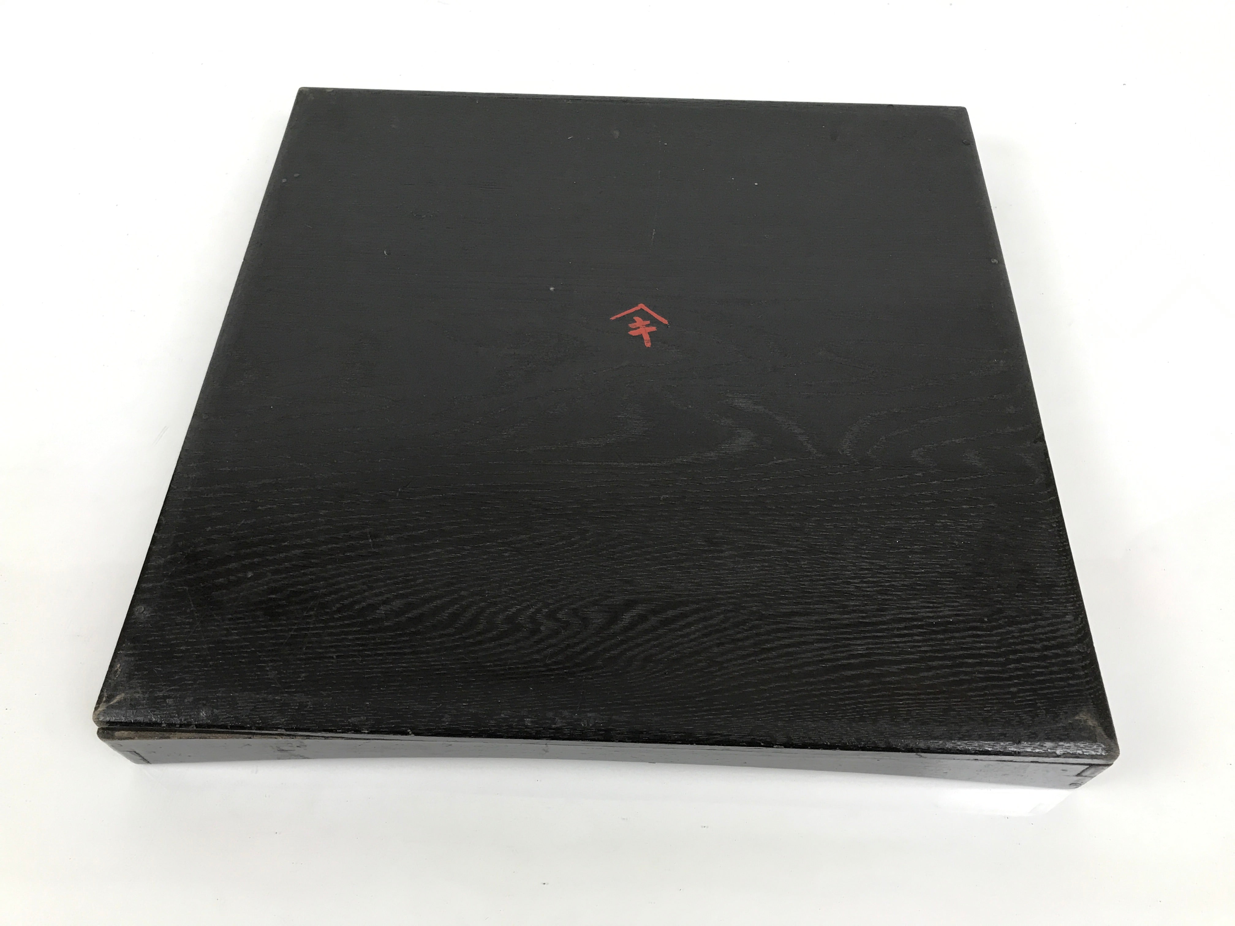 Japanese Lacquered Wood Serving Tray Obon Vtg Square Curved Red Edge Black L612