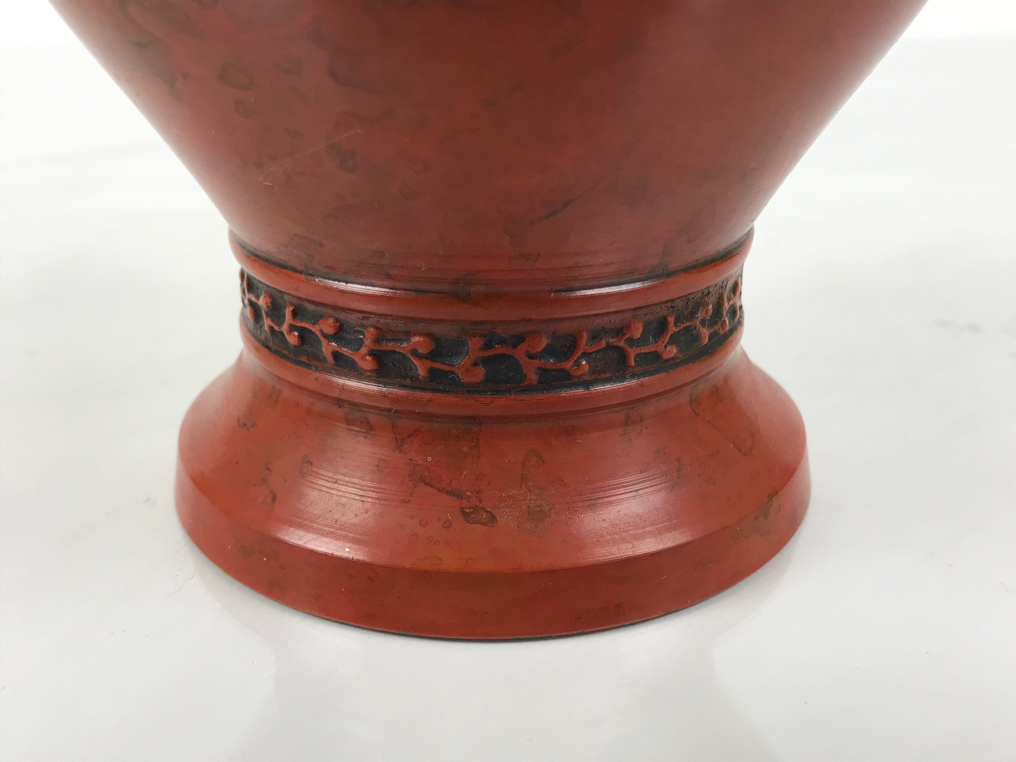 Japanese Metal Flower Vase Vtg Ikebana Kabin Brown Shishi Lion Handle FK229