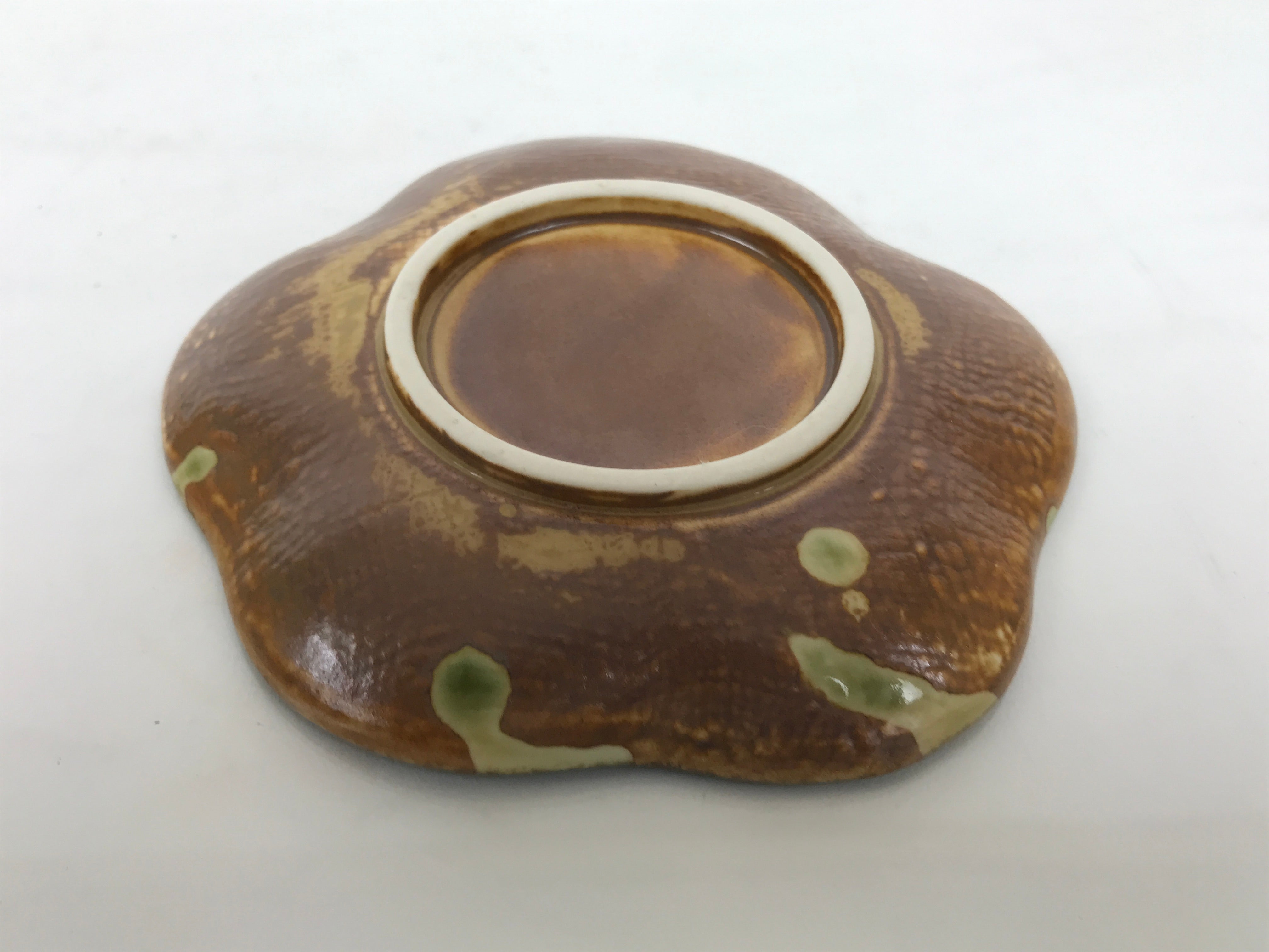 Japanese Oribe Ceramic Small Plate Kozara Pottery Green Brown Plum Blossom Y568
