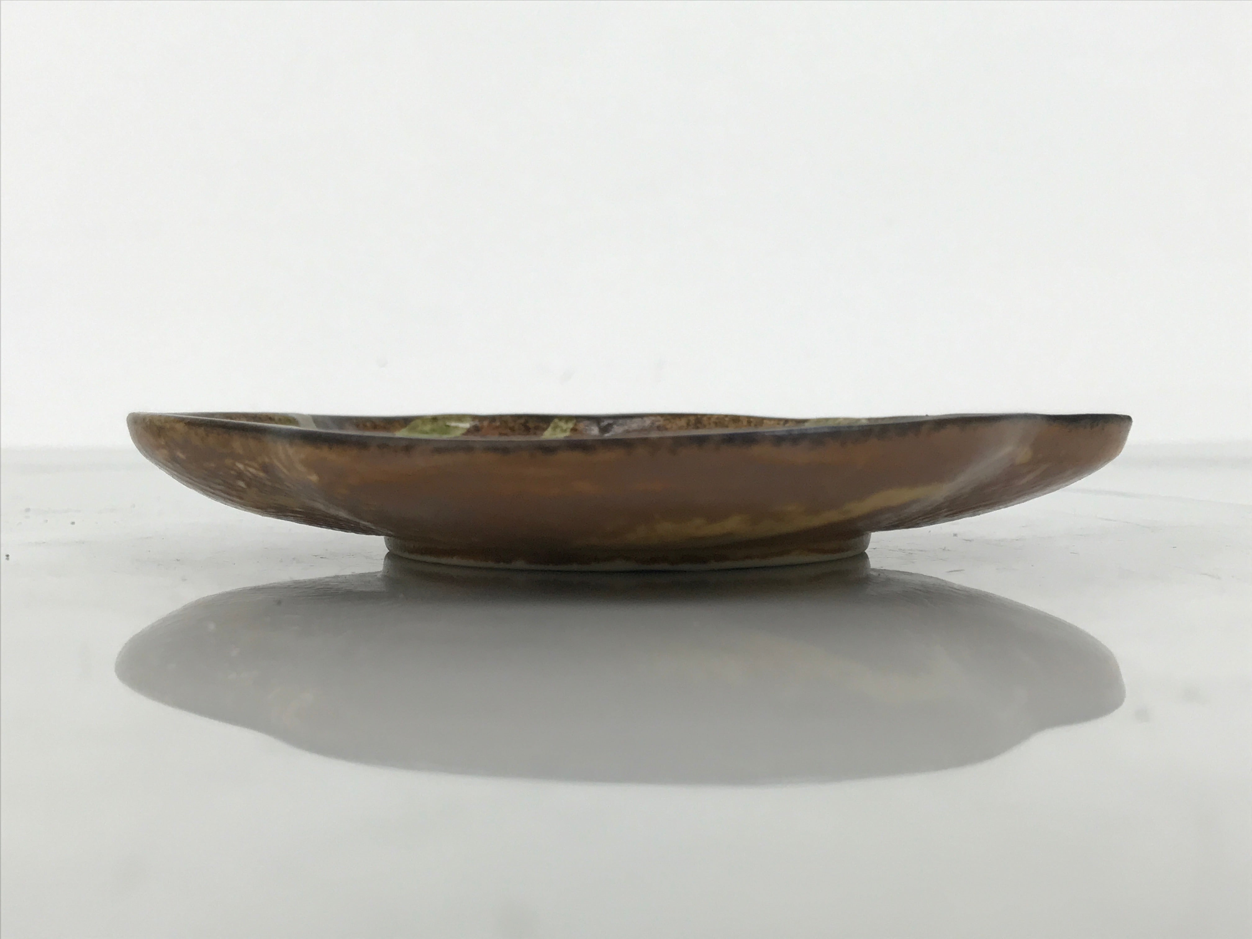 Japanese Oribe Ceramic Small Plate Kozara Pottery Green Brown Plum Blossom Y569