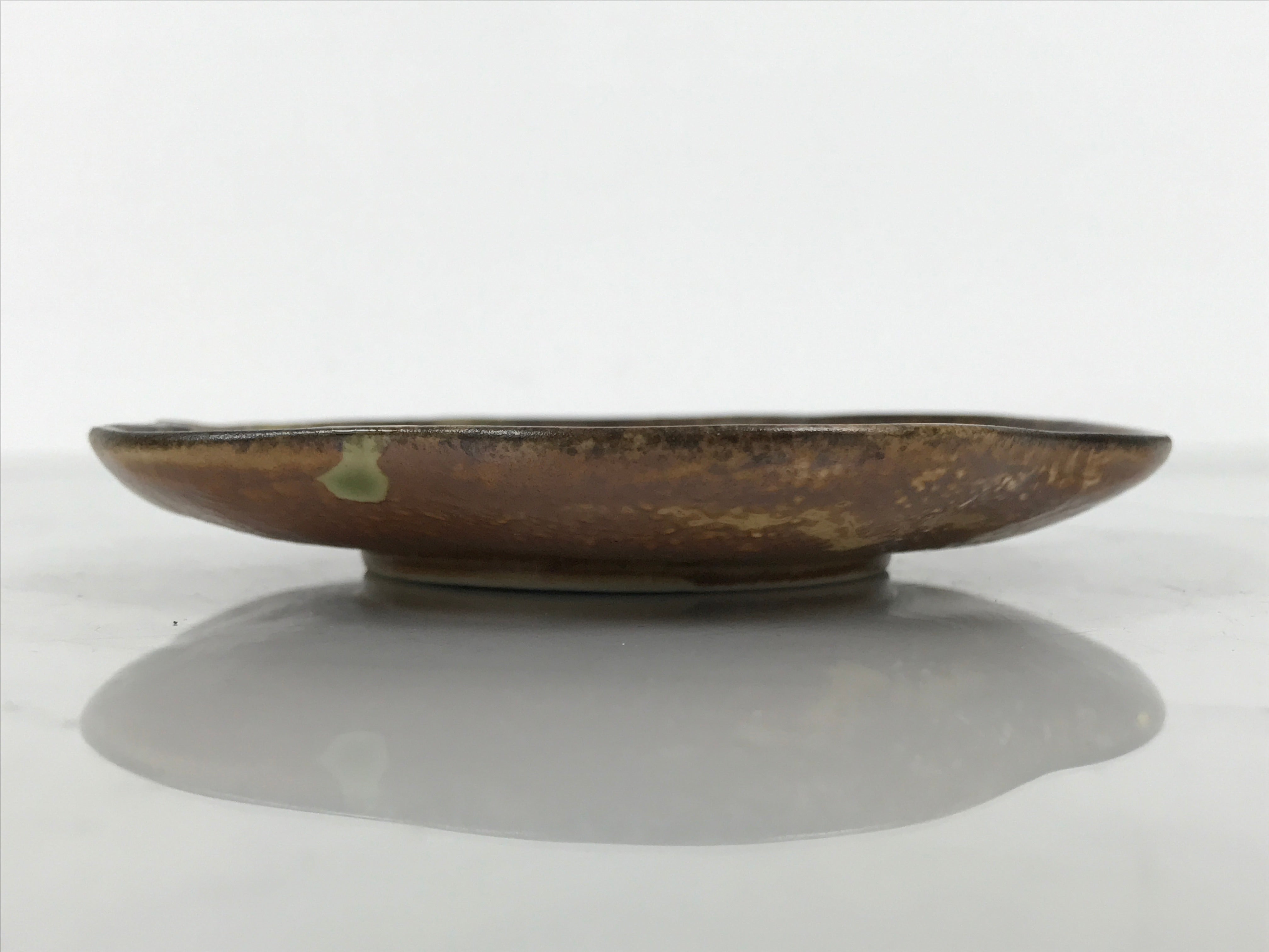 Japanese Oribe Ceramic Small Plate Kozara Pottery Green Brown Plum Blossom Y569