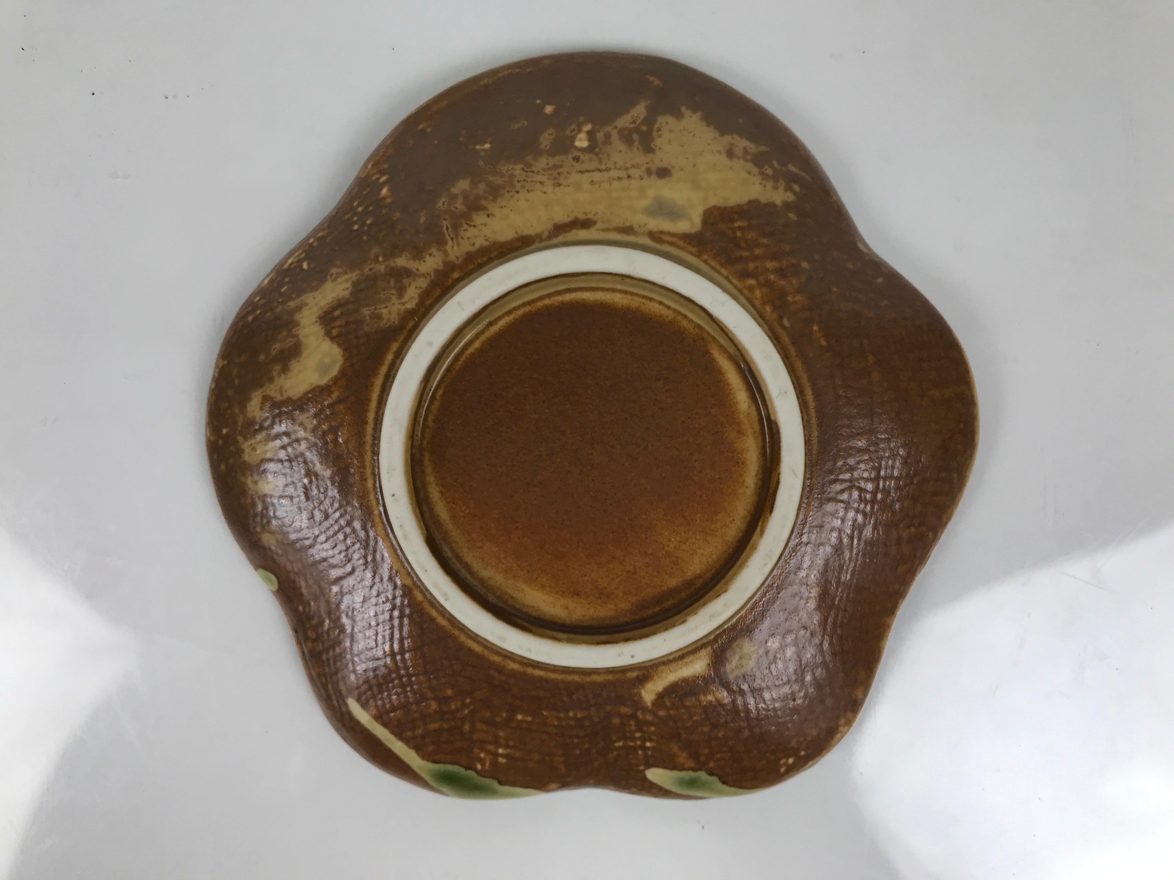 Japanese Oribe Ceramic Small Plate Kozara Pottery Green Brown Plum Blossom Y570