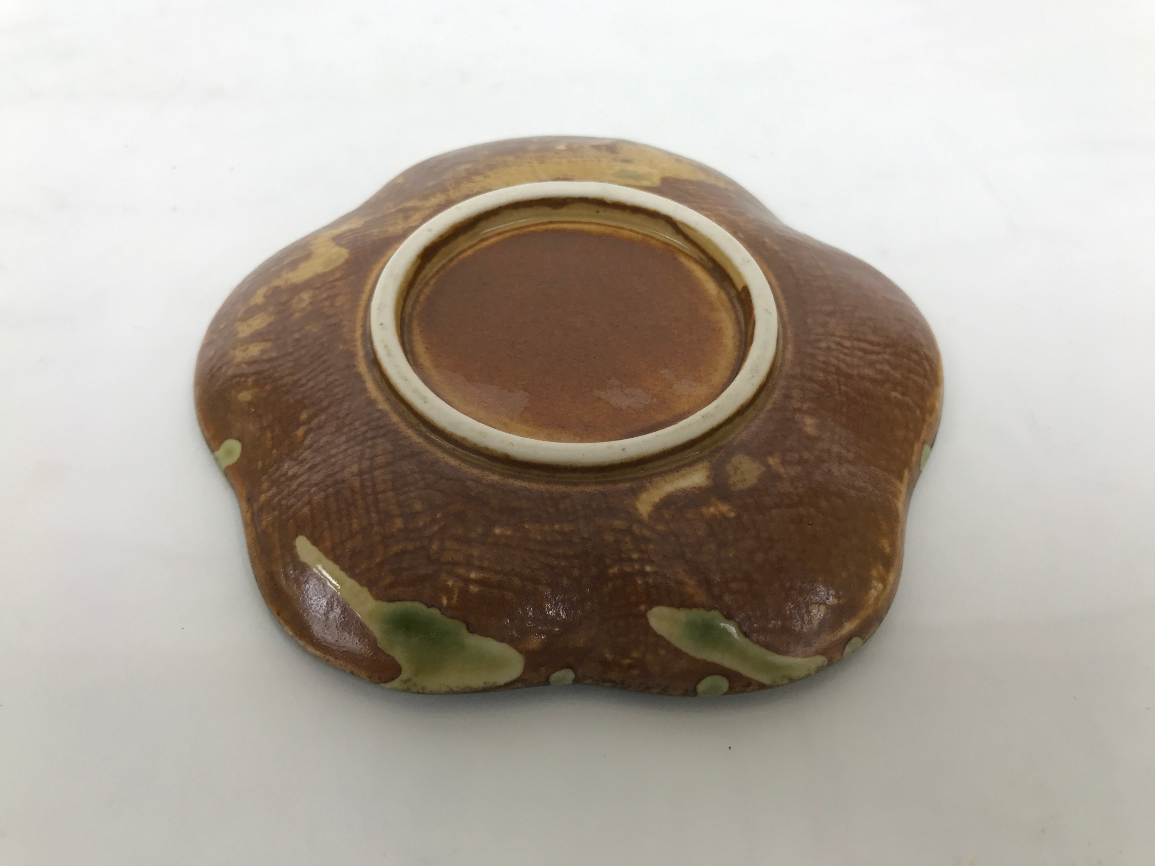 Japanese Oribe Ceramic Small Plate Kozara Pottery Green Brown Plum Blossom Y570