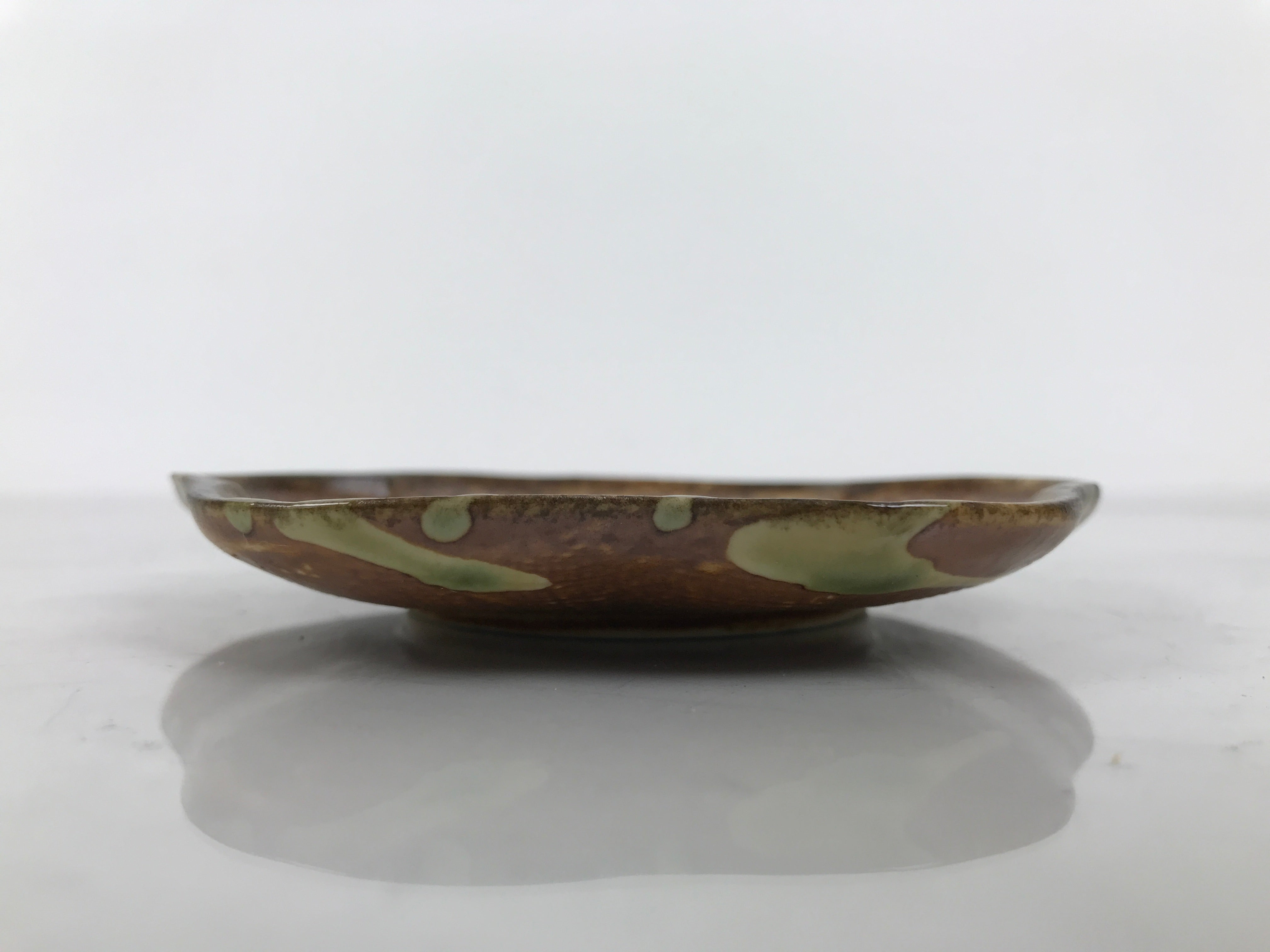 Japanese Oribe Ceramic Small Plate Kozara Pottery Green Brown Plum Blossom Y570