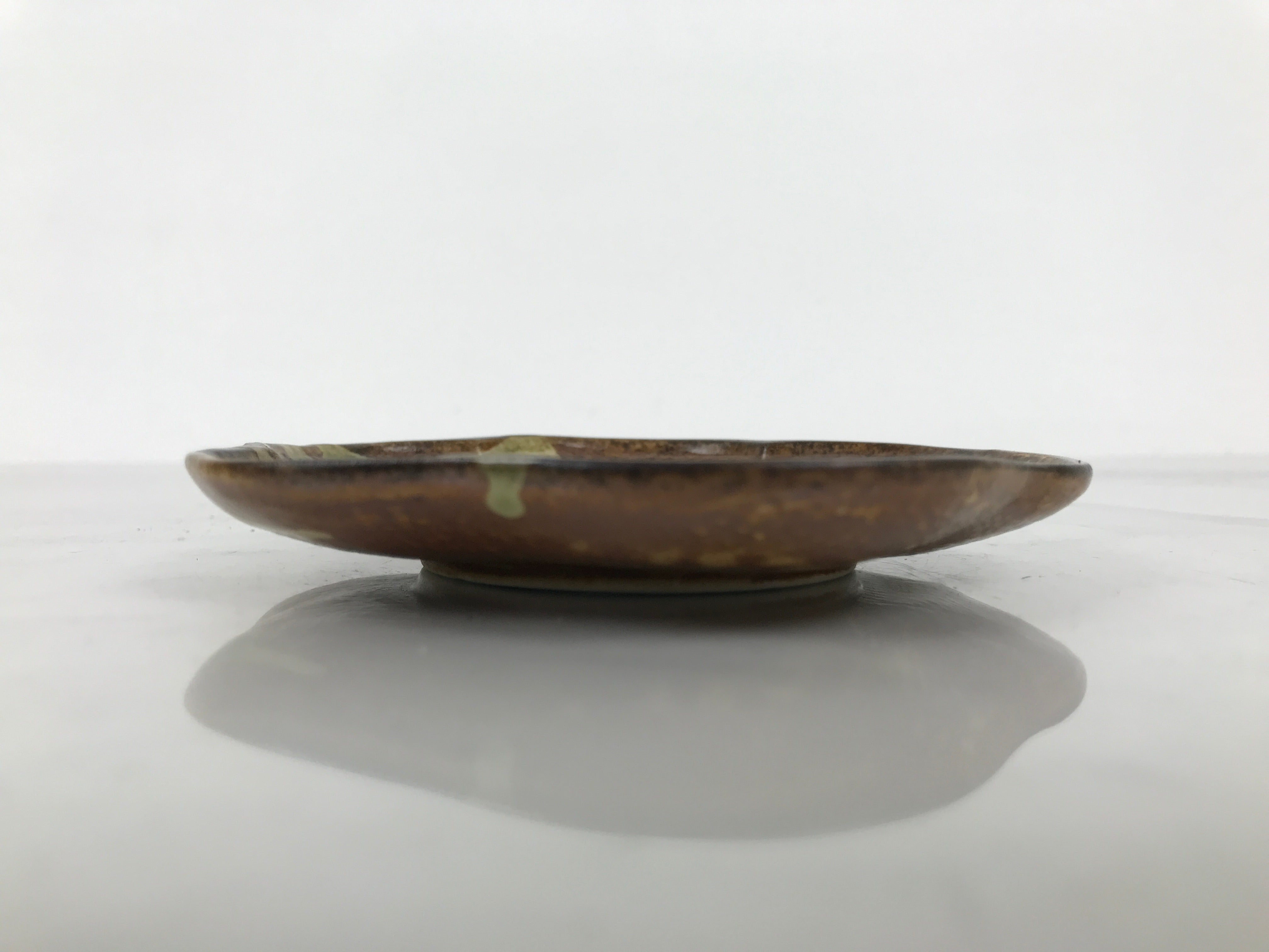 Japanese Oribe Ceramic Small Plate Kozara Pottery Green Brown Plum Blossom Y570