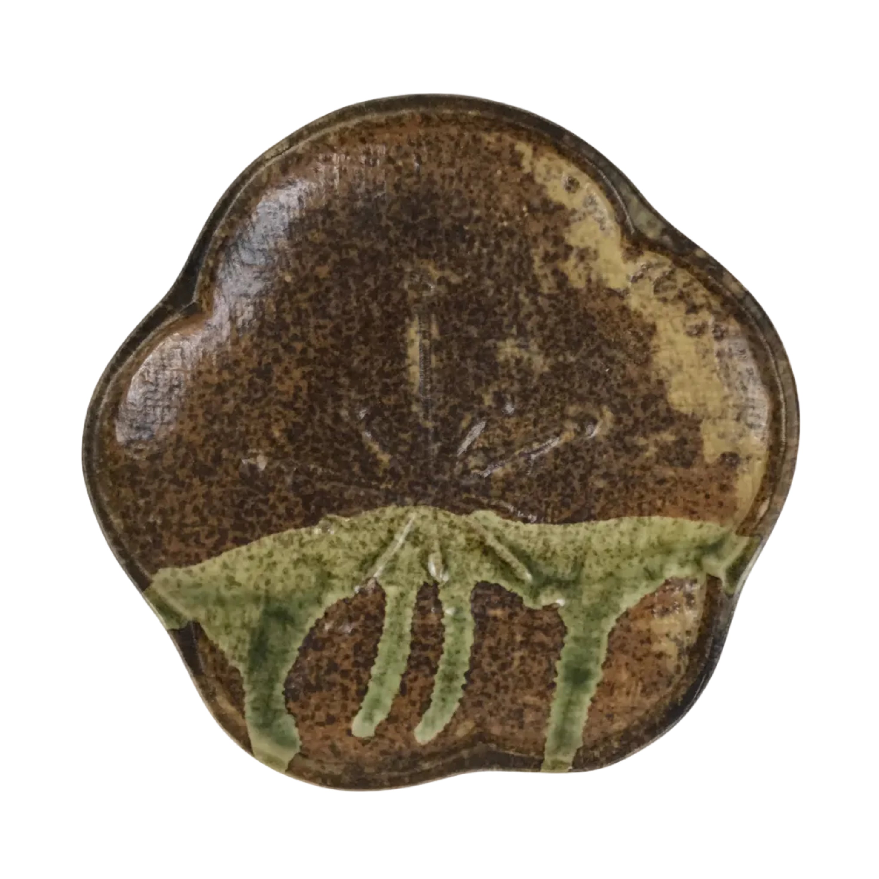 Japanese Oribe Ceramic Small Plate Kozara Pottery Green Brown Plum Blossom Y572