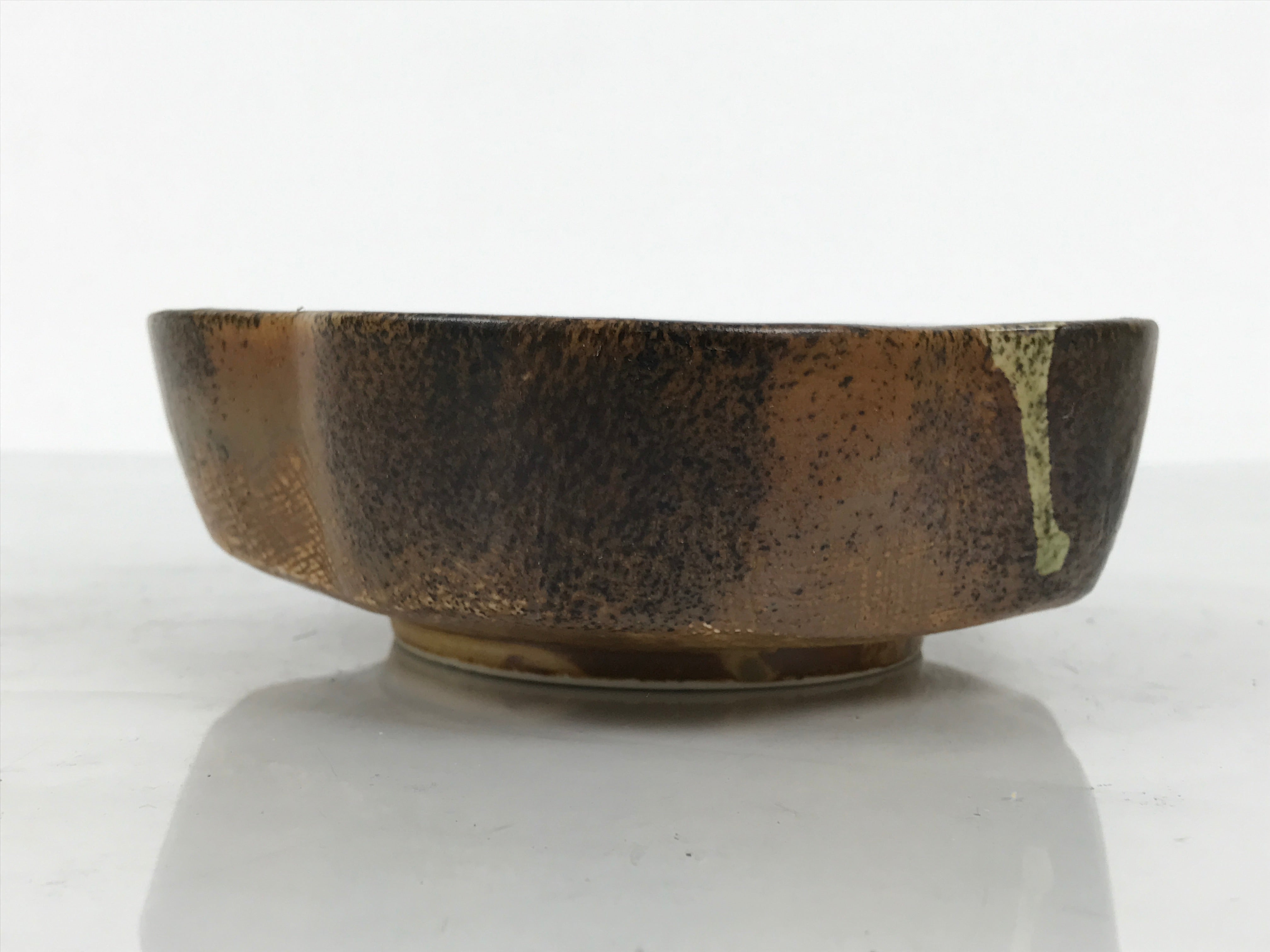 Japanese Oribe Ceramic Snack Bowl Vtg Kashiki Pottery Plum Blossom Brown Y573