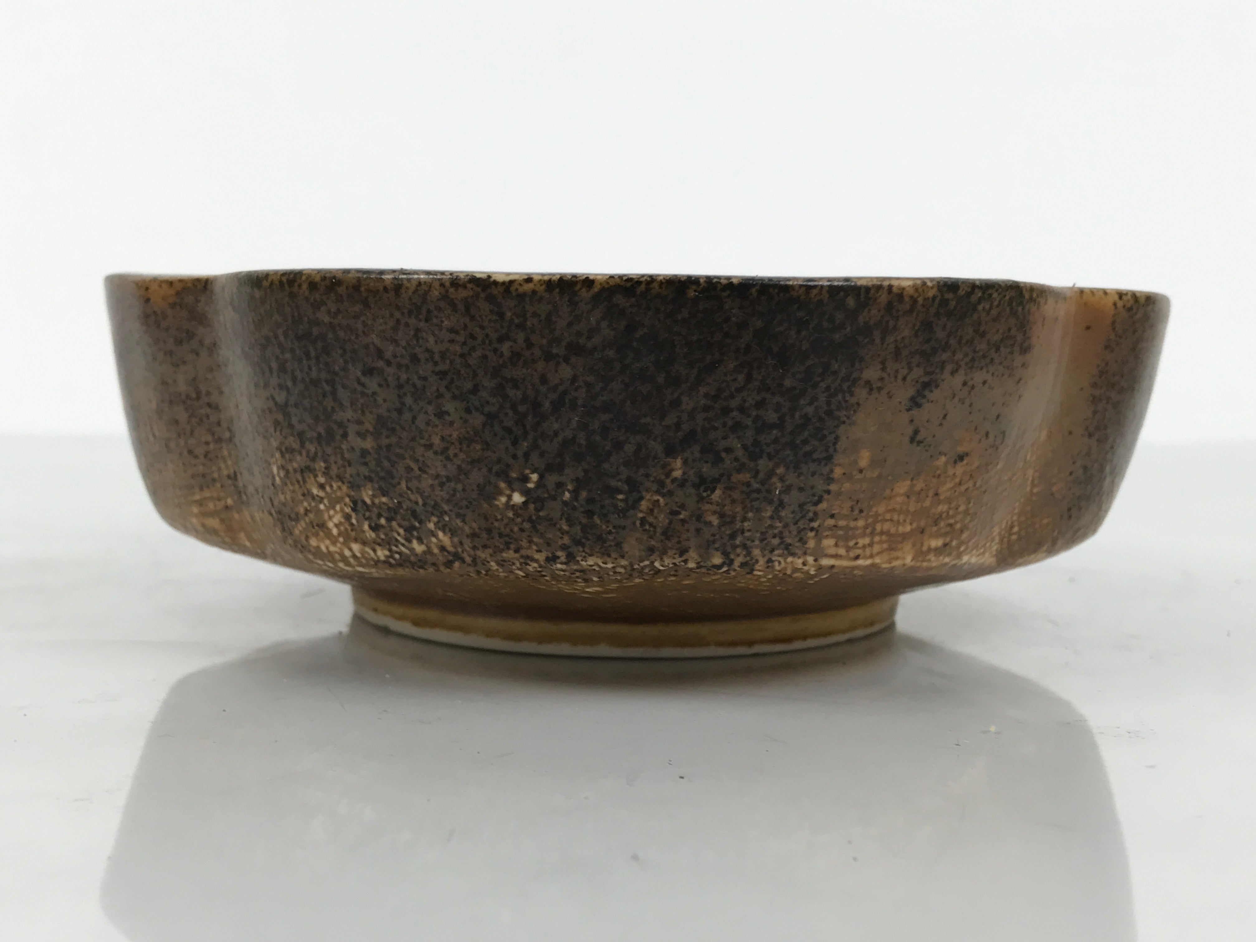 Japanese Oribe Ceramic Snack Bowl Vtg Kashiki Pottery Plum Blossom Brown Y573